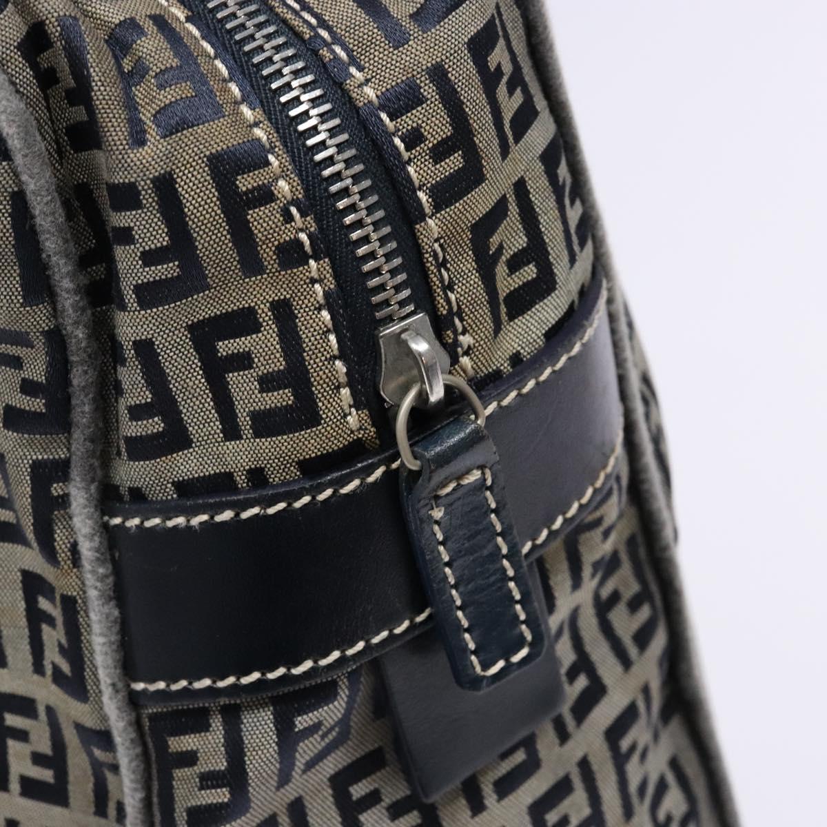 FENDI Zucchino Canvas Tote Bag Navy Silver Auth 138460