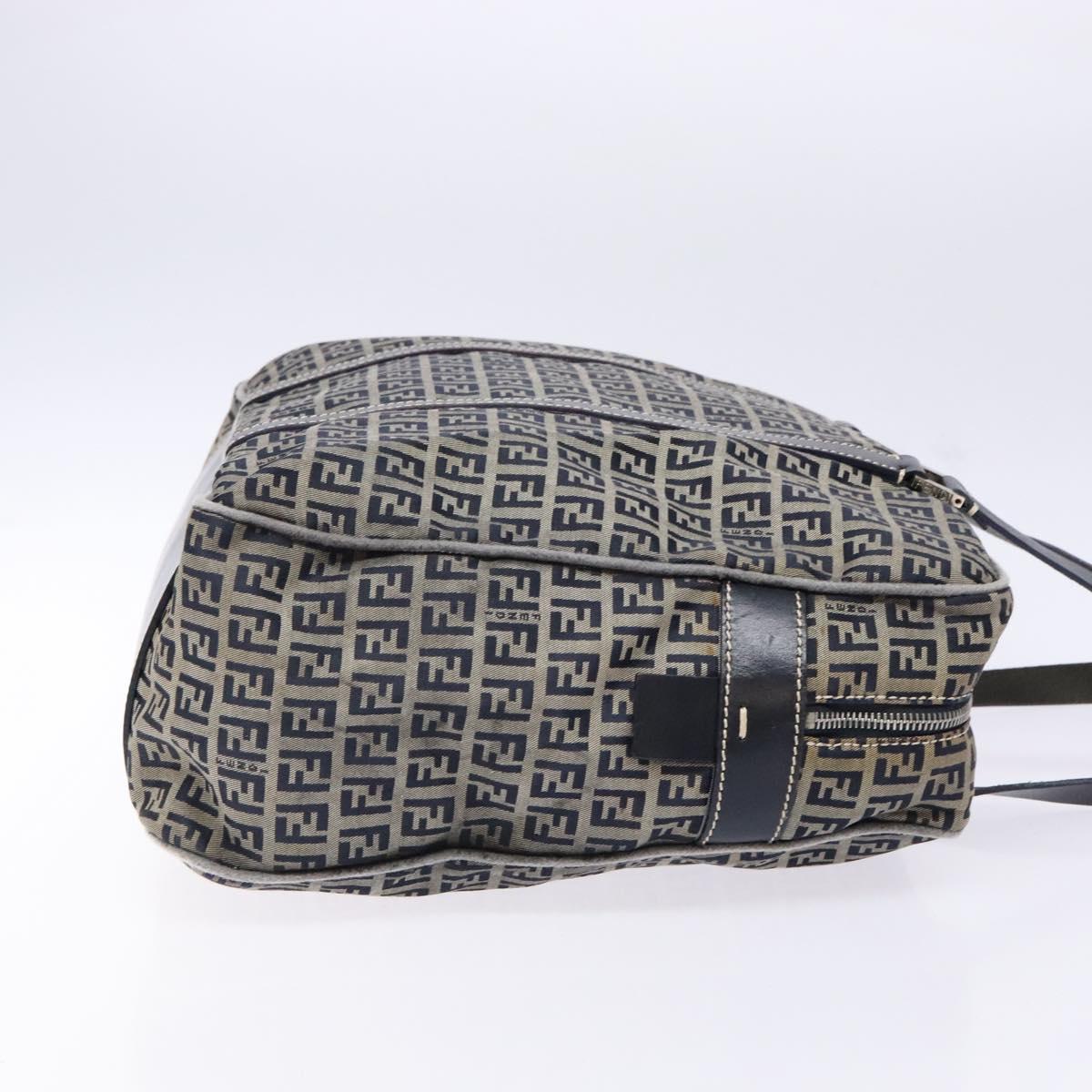FENDI Zucchino Canvas Tote Bag Navy Silver Auth 138460