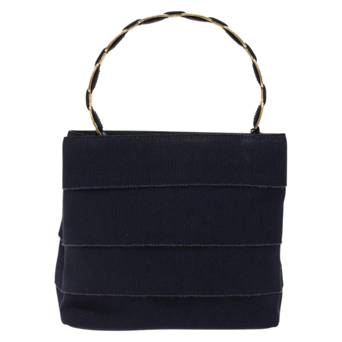 Salvatore Ferragamo Vala Hand Bag Canvas Black Gold Auth 138464