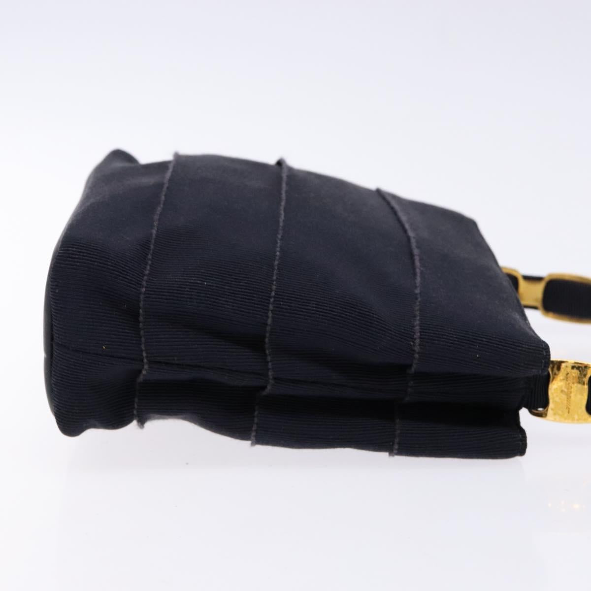 Salvatore Ferragamo Vala Hand Bag Canvas Black Gold Auth 138464