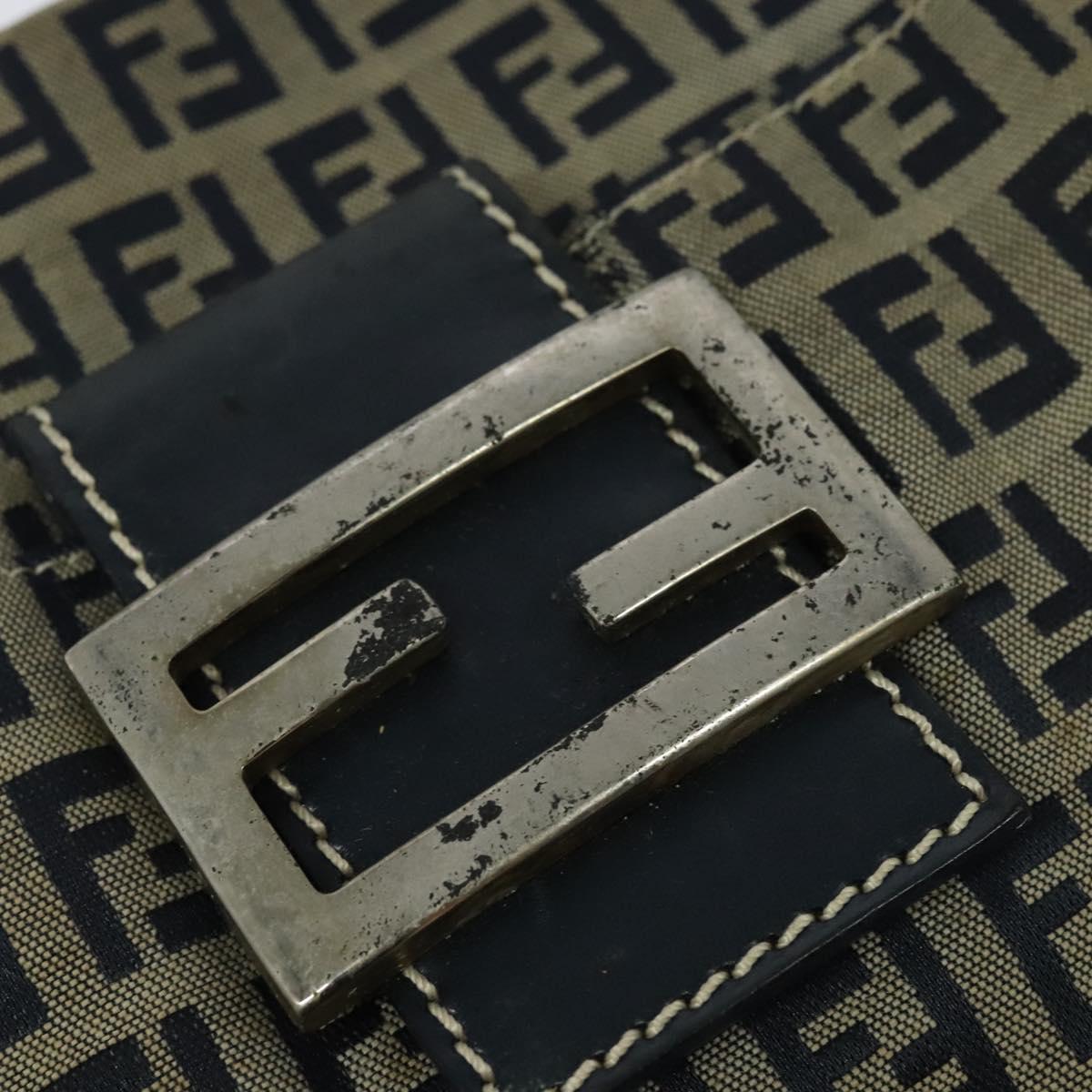 FENDI Zucchino Canvas Mamma Baguette Shoulder Bag Navy Silver Auth 138467