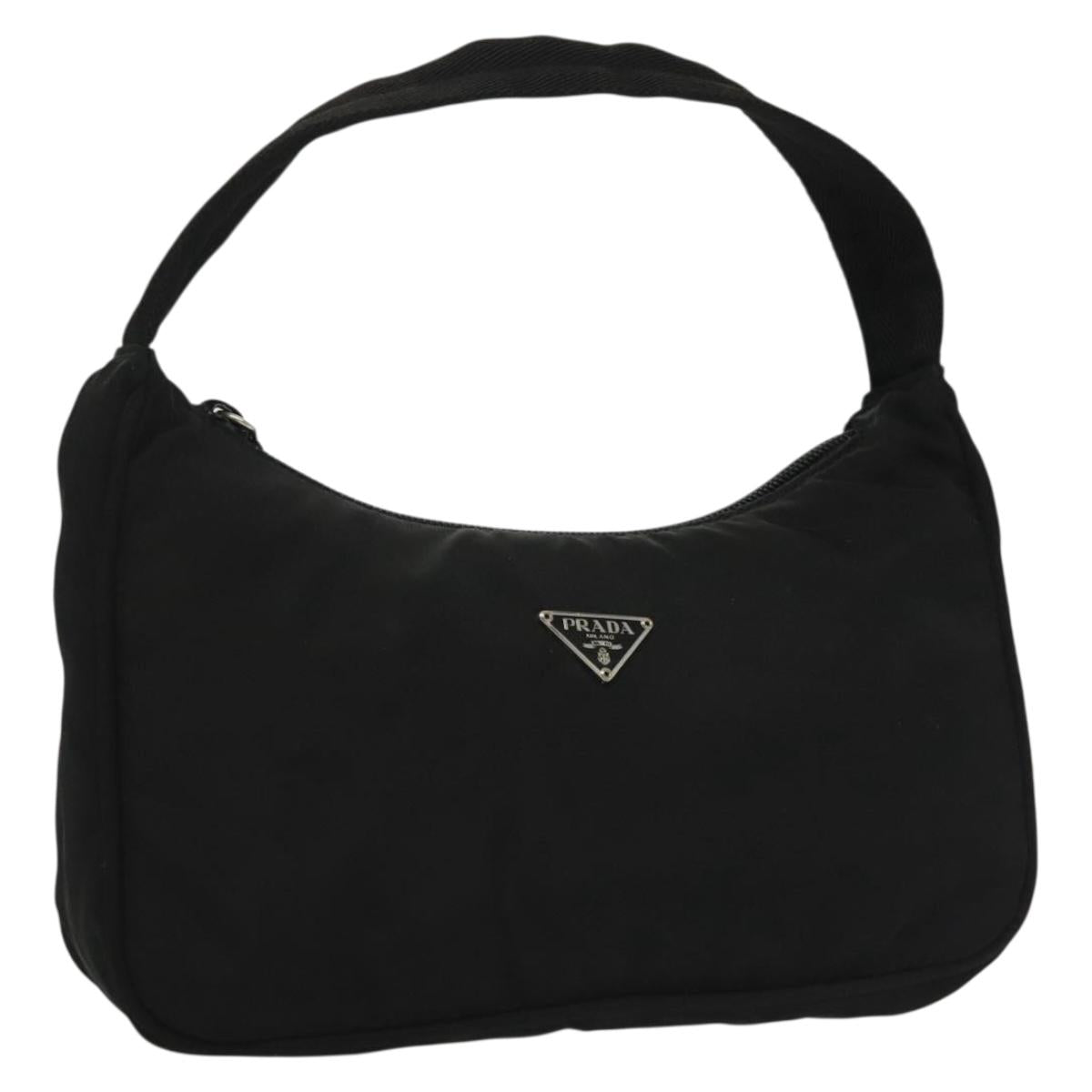 PRADA Hand Bag Nylon Black Silver Auth 138533