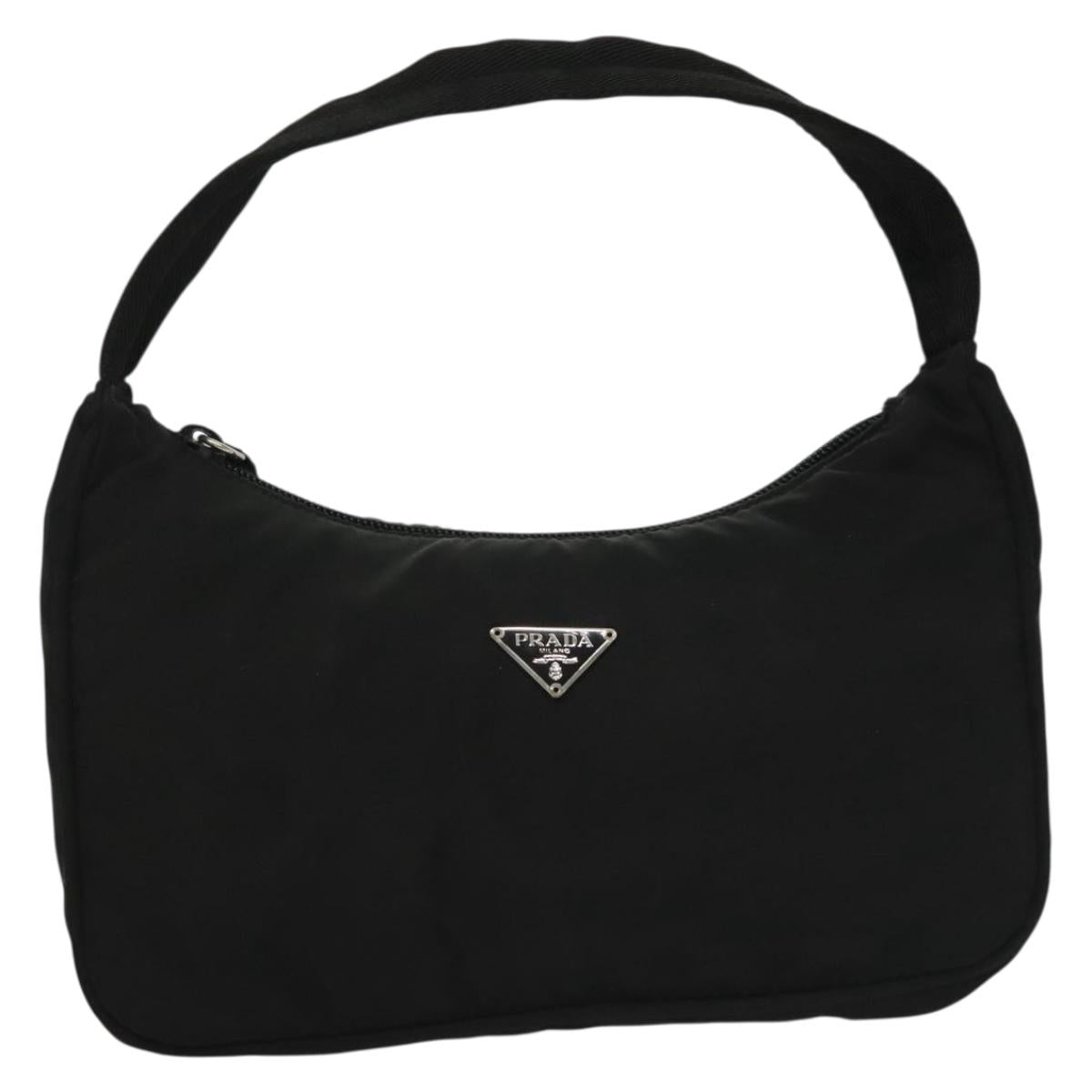 PRADA Hand Bag Nylon Black Silver Auth 138533