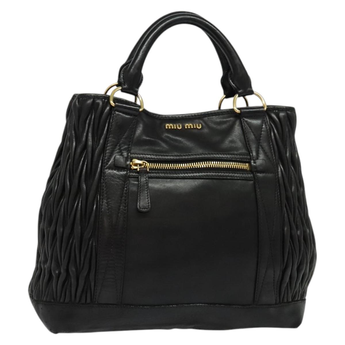 Miu Miu Matelasse Hand Bag Leather Black Gold Auth 138538