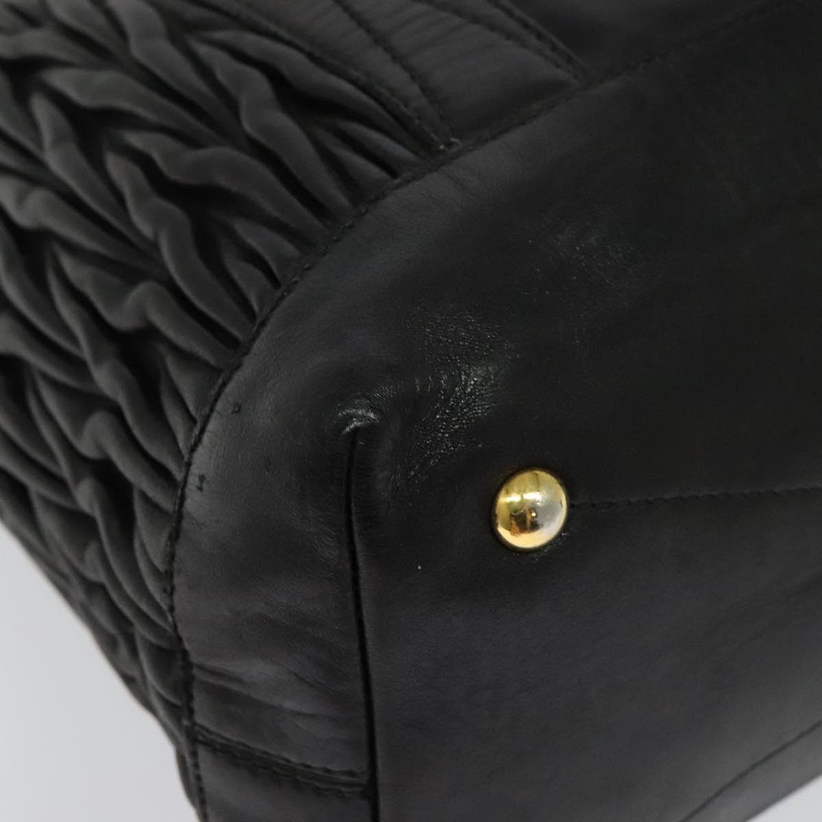 Miu Miu Matelasse Hand Bag Leather Black Gold Auth 138538