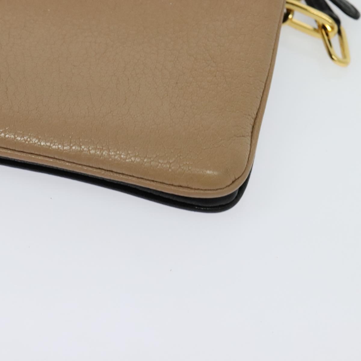 Miu Miu Chain Shoulder Bag Leather Beige Gold Auth 138544