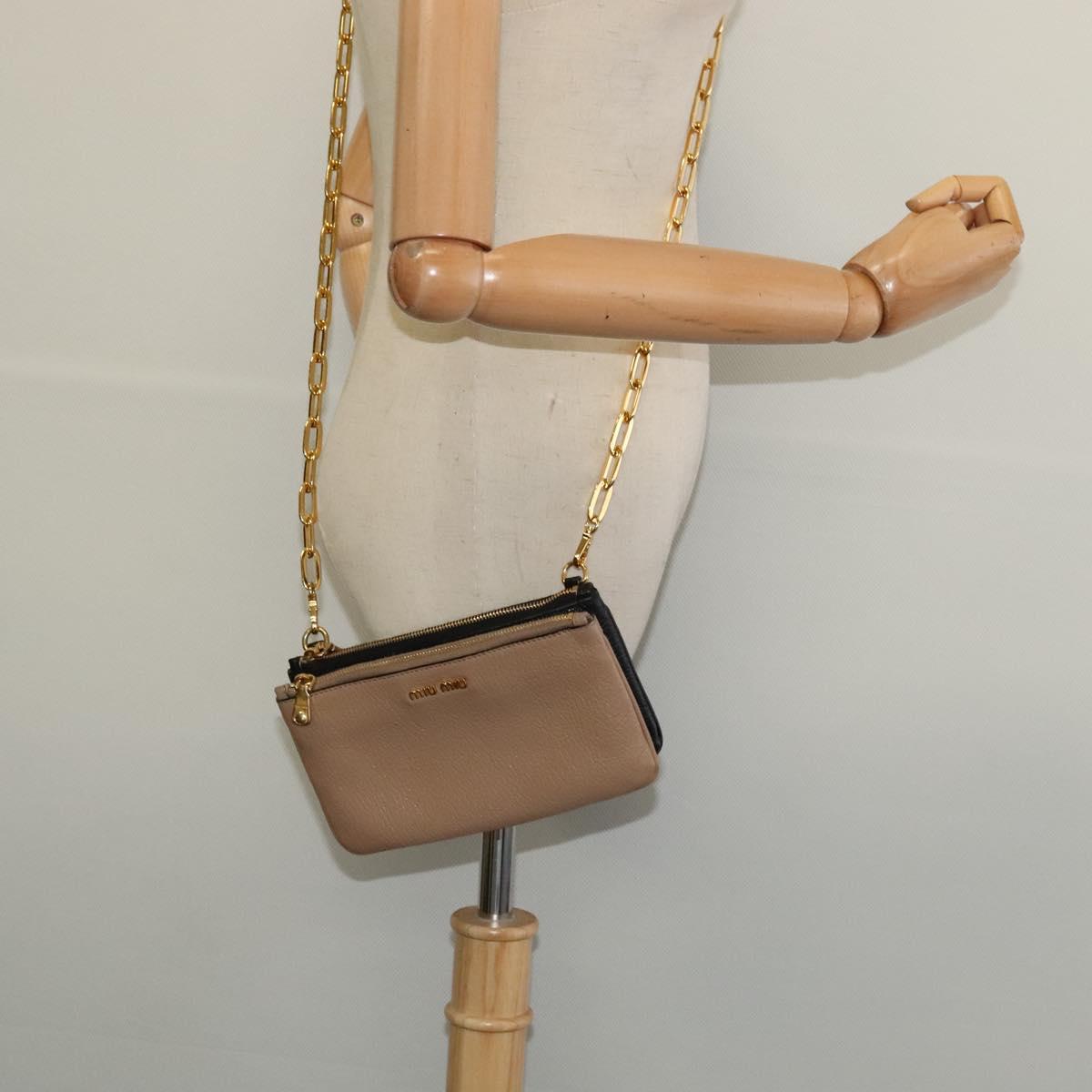 Miu Miu Chain Shoulder Bag Leather Beige Gold Auth 138544