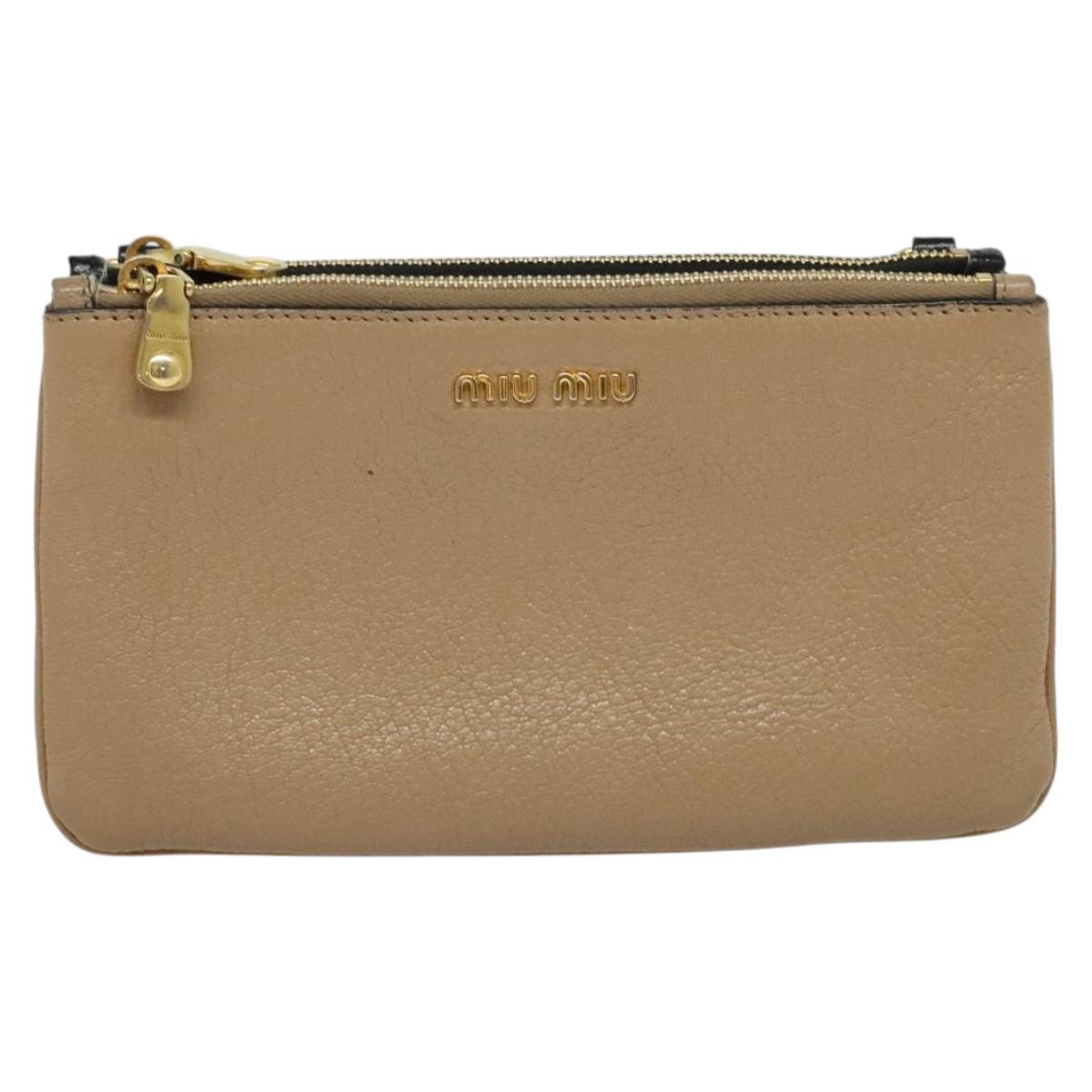 Miu Miu Chain Shoulder Bag Leather Beige Gold Auth 138544