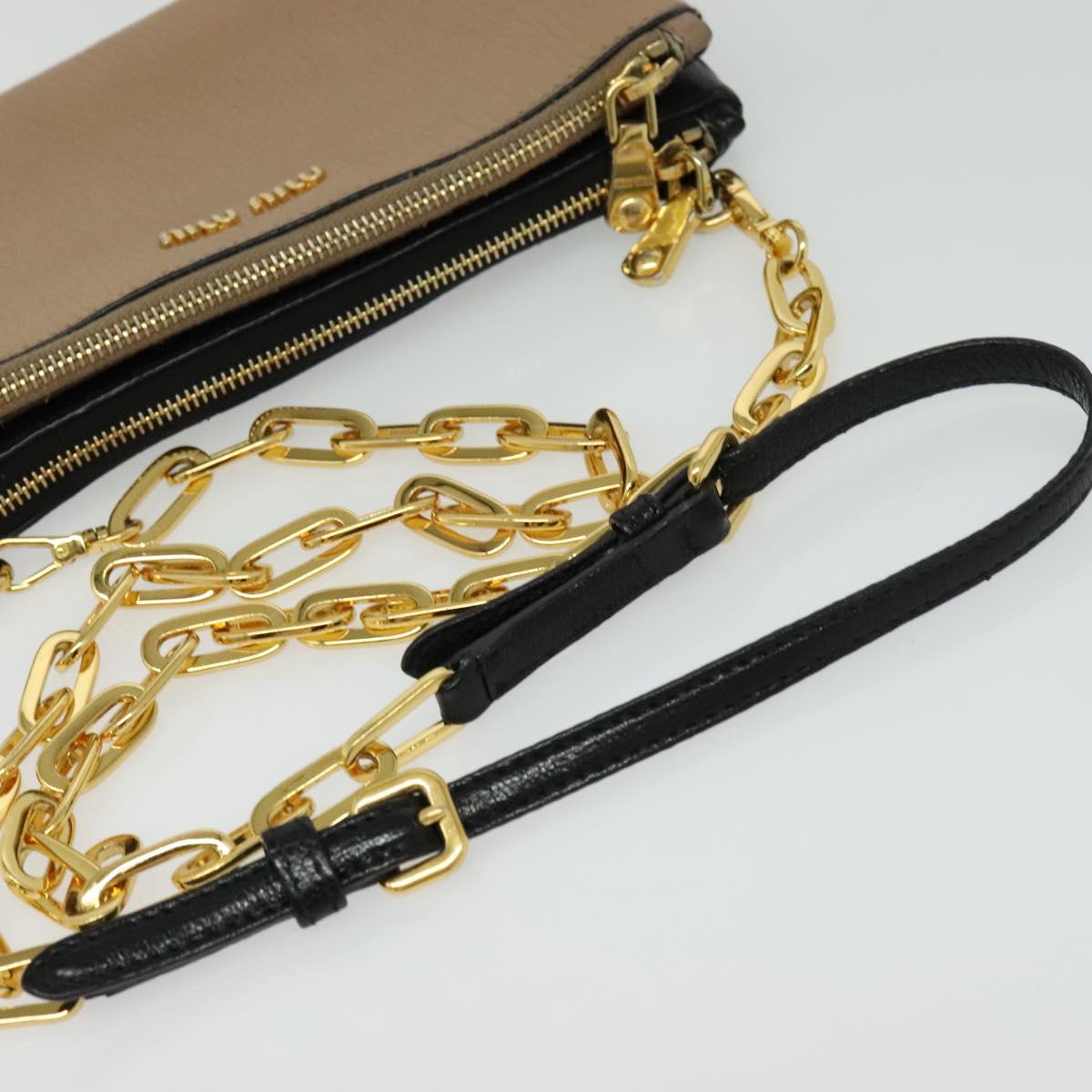 Miu Miu Chain Shoulder Bag Leather Beige Gold Auth 138544