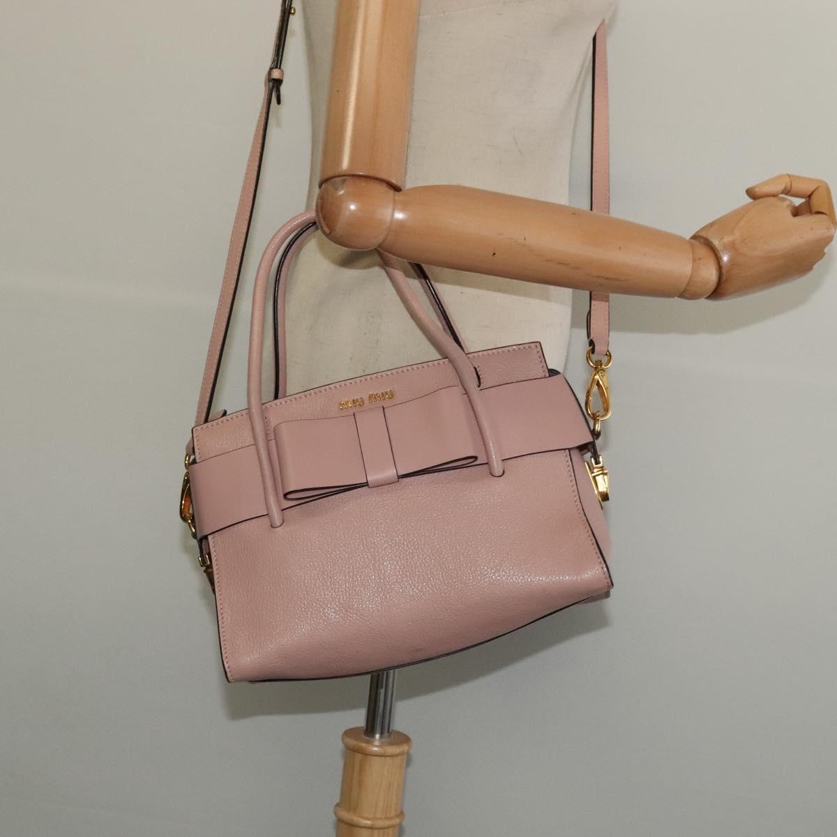 Miu Miu Hand Bag Leather 2way Pink Gold Auth 138548