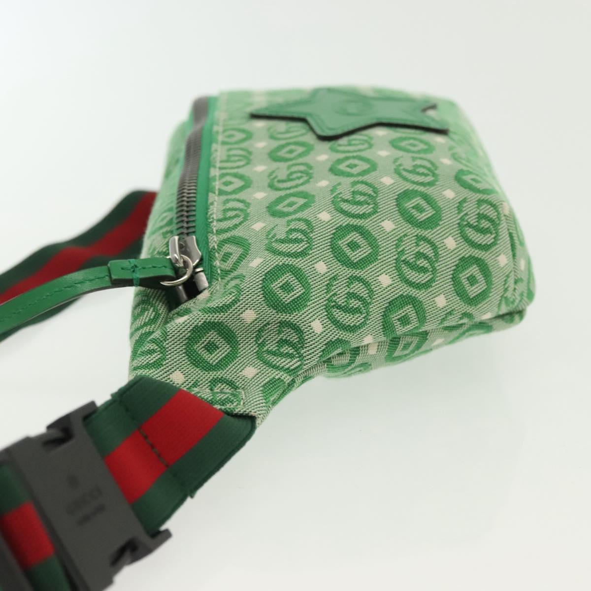 GUCCI Children's Sherry Line Bag Canvas Leather Green Silver 502095 Auth 138553