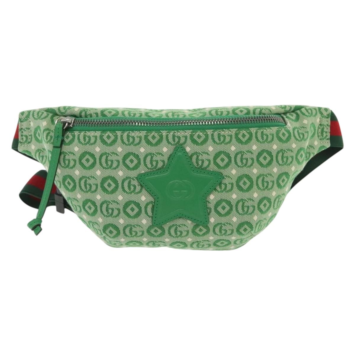 GUCCI Children's Sherry Line Bag Canvas Leather Green Silver 502095 Auth 138554