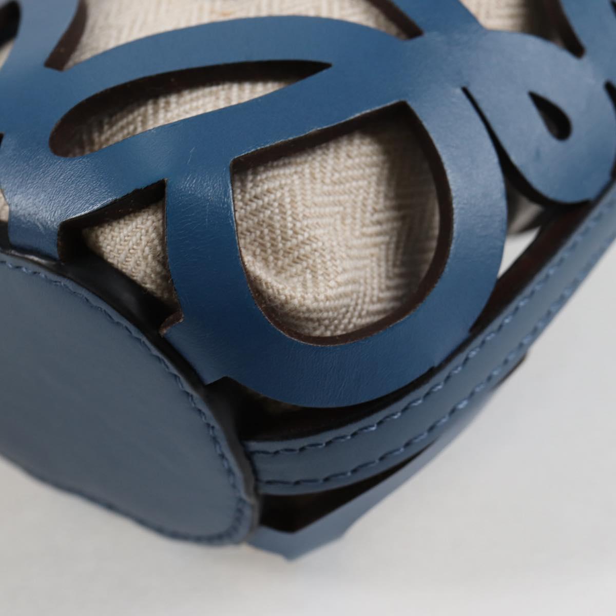 LOEWE Anagram Cut Out Pocket Shoulder Bag Leather Blue Auth 138555A