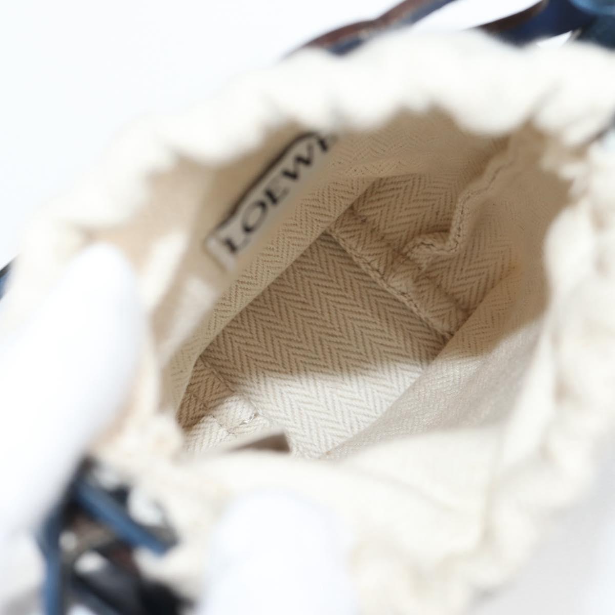 LOEWE Anagram Cut Out Pocket Shoulder Bag Leather Blue Auth 138555A