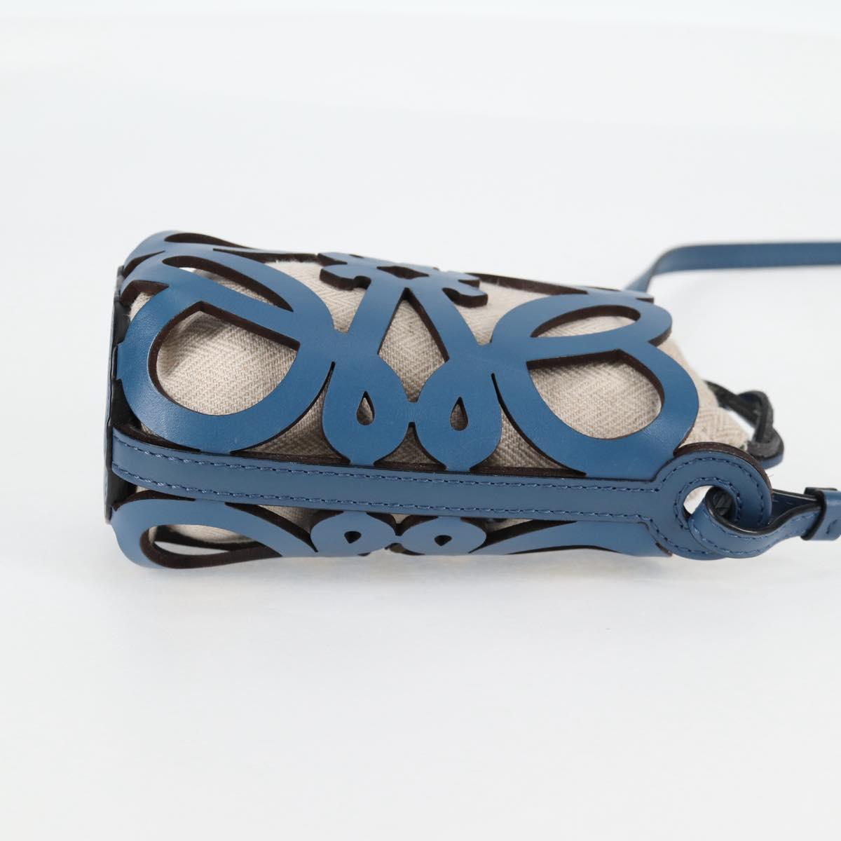 LOEWE Anagram Cut Out Pocket Shoulder Bag Leather Blue Auth 138555A