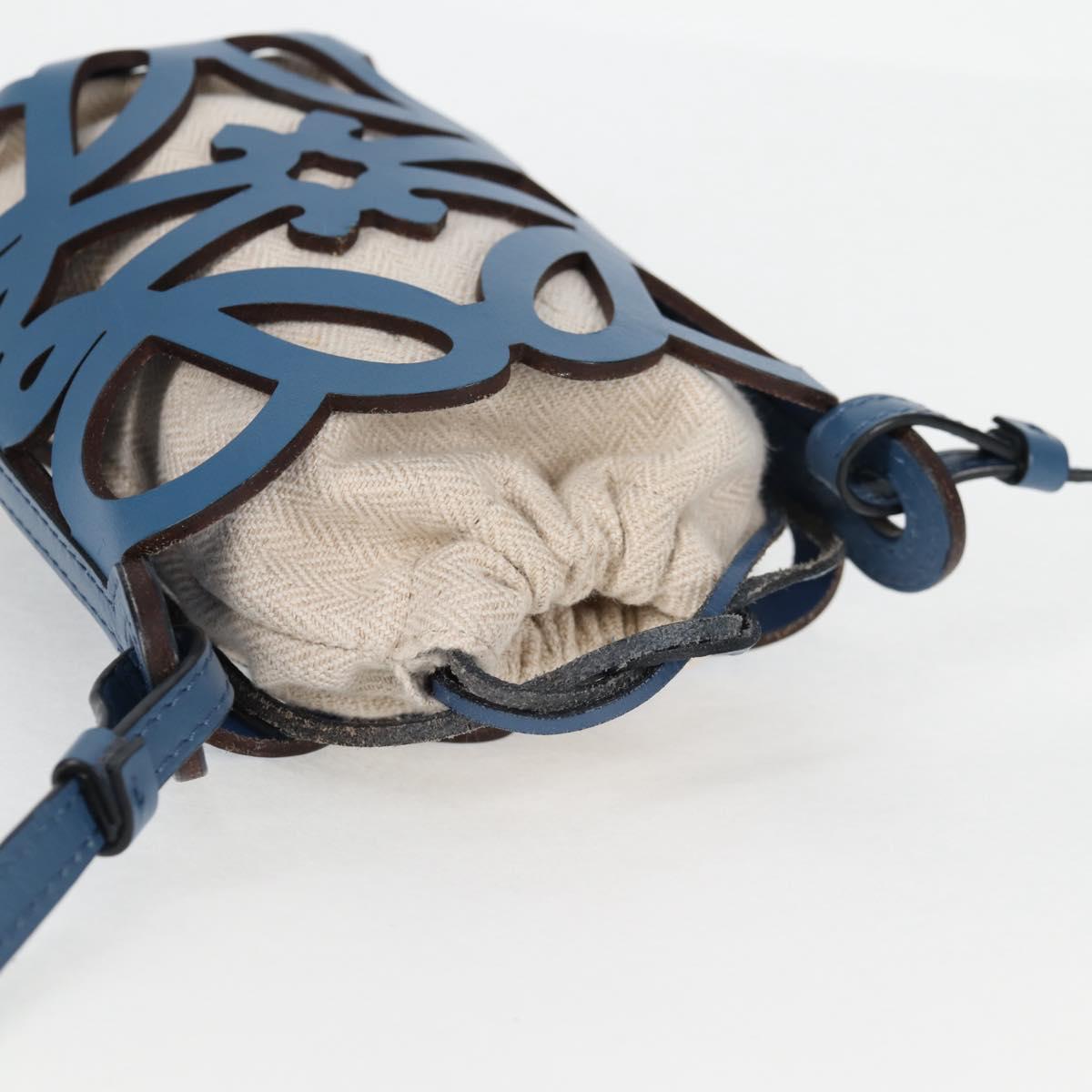 LOEWE Anagram Cut Out Pocket Shoulder Bag Leather Blue Auth 138555A