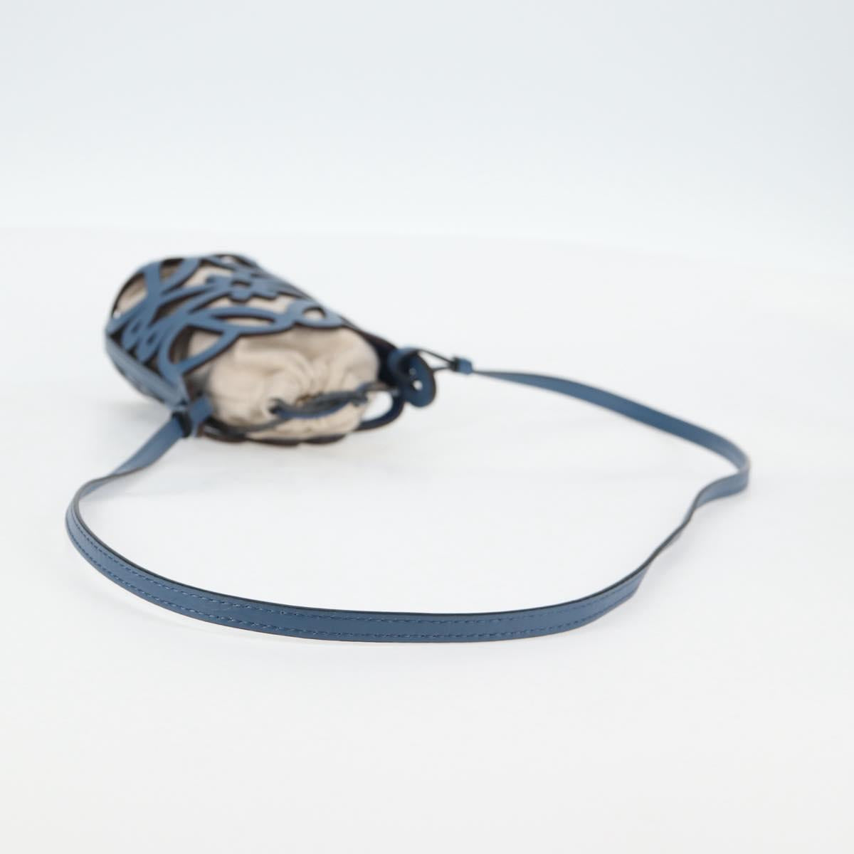 LOEWE Anagram Cut Out Pocket Shoulder Bag Leather Blue Auth 138555M