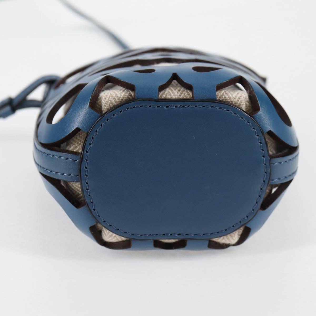 LOEWE Anagram Cut Out Pocket Shoulder Bag Leather Blue Auth 138555M