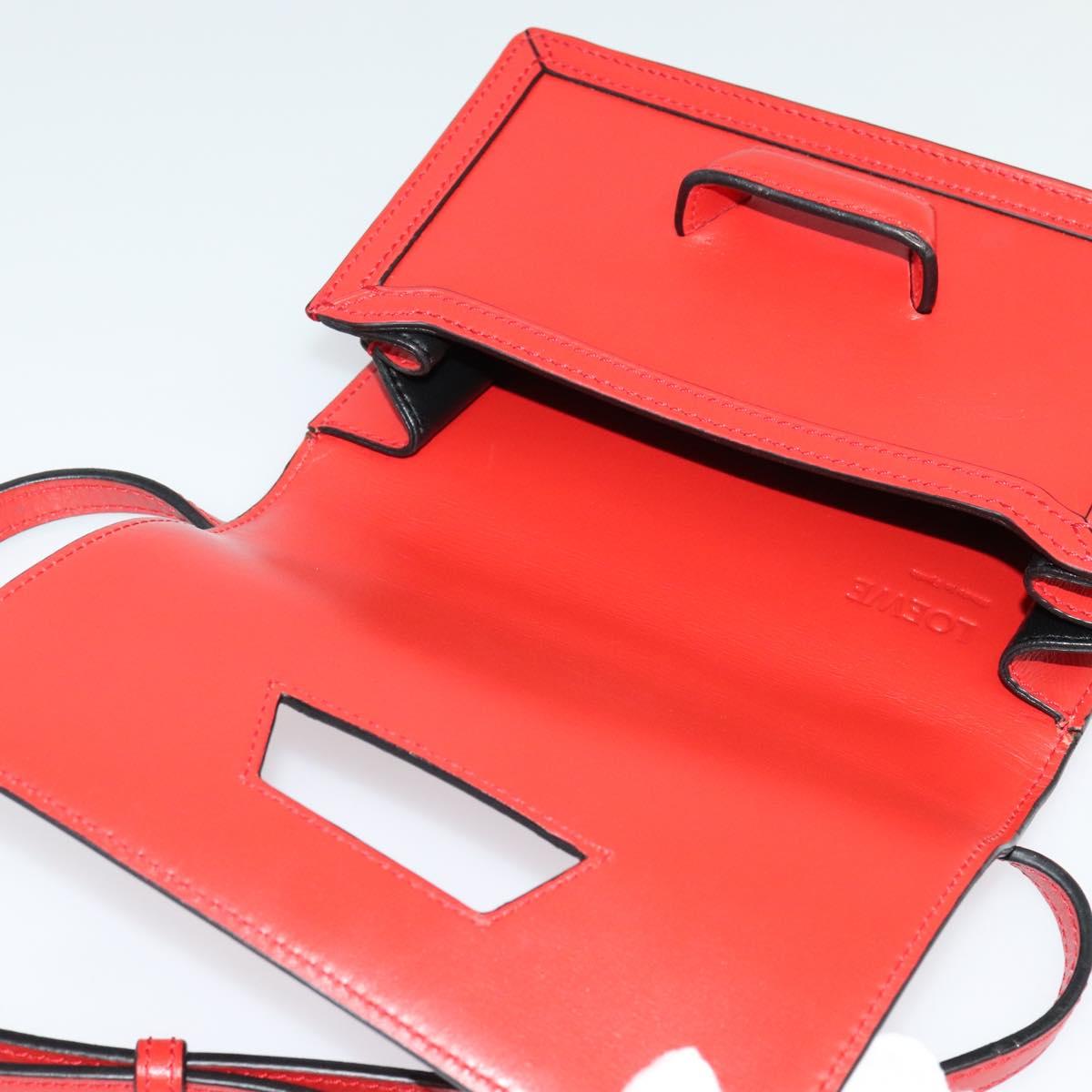 LOEWE Barcelona Shoulder Bag Leather Red Gold Auth 138556