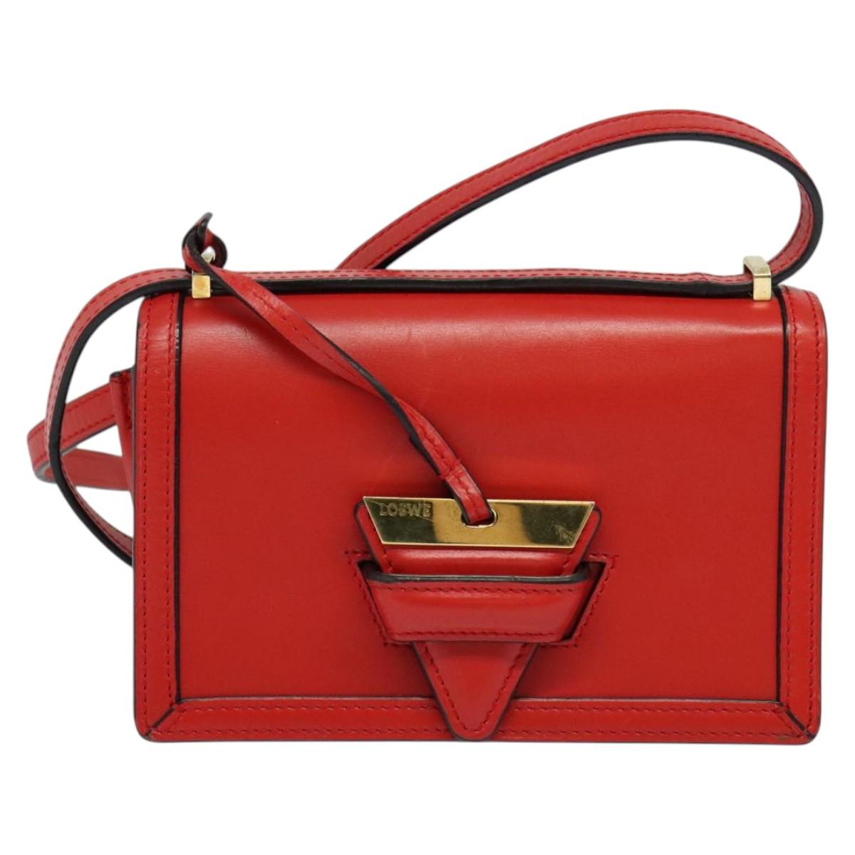 LOEWE Barcelona Shoulder Bag Leather Red Gold Auth 138556