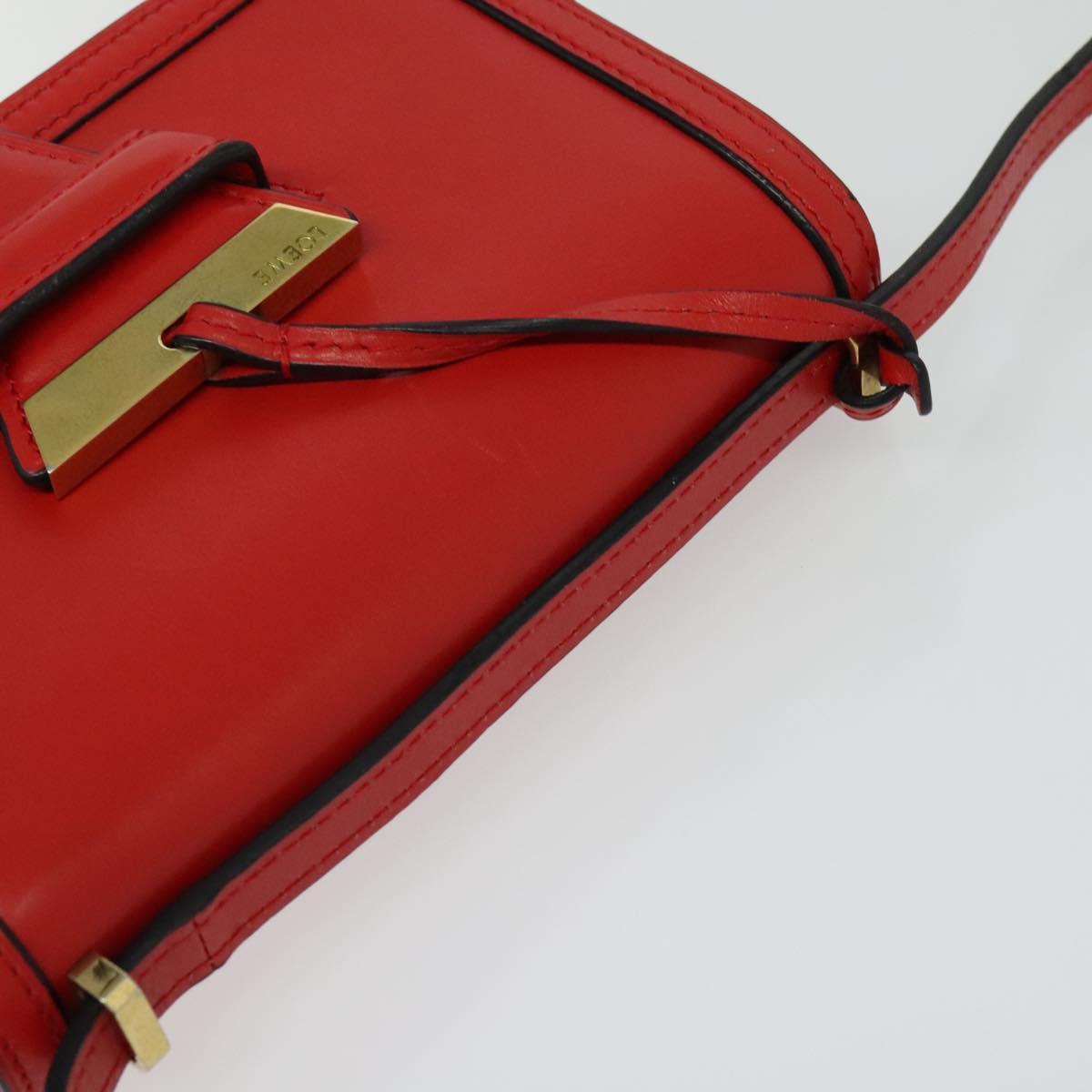 LOEWE Barcelona Shoulder Bag Leather Red Gold Auth 138556