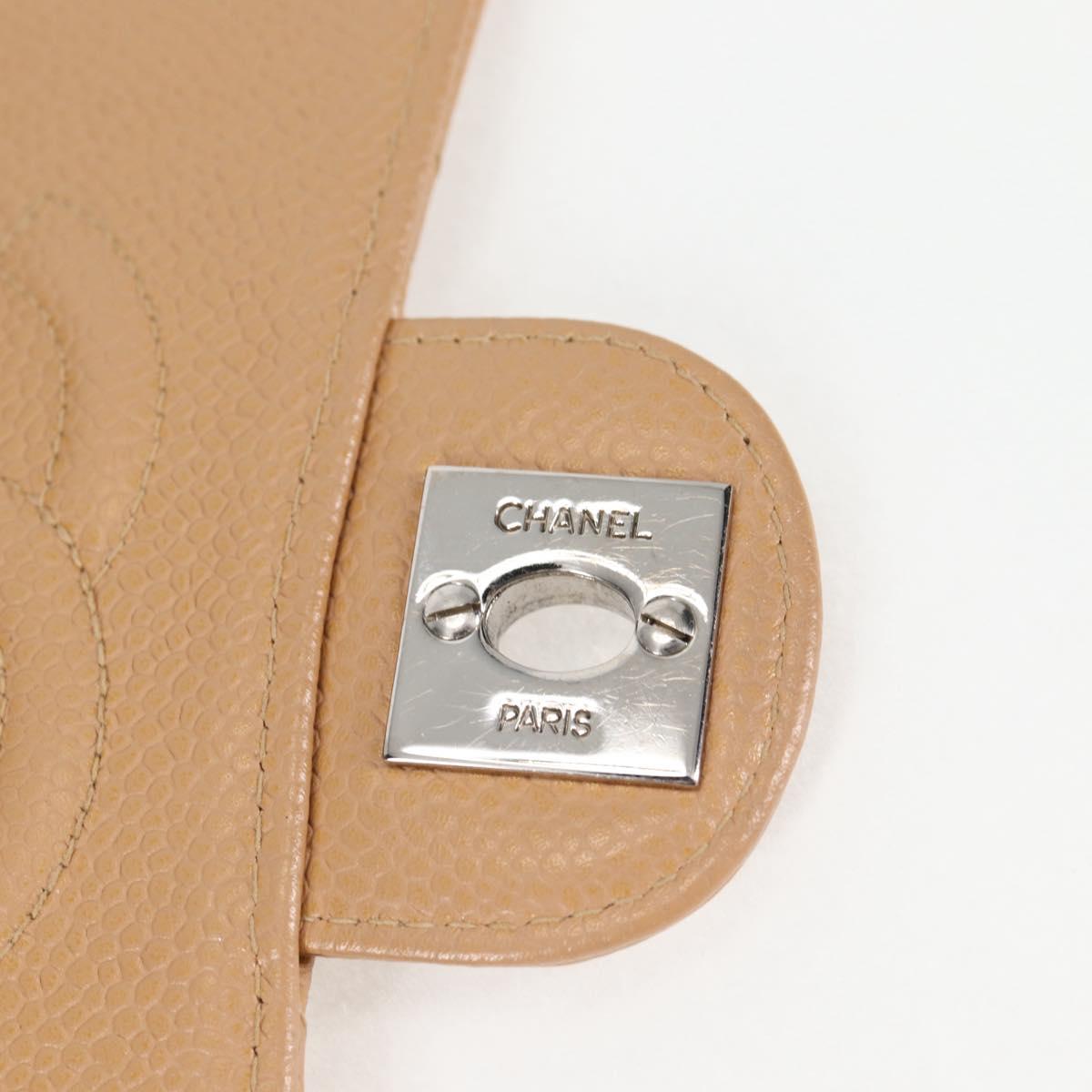 CHANEL Mini Matelasse 17 Chain Shoulder Bag Caviar Skin Beige CC Auth 138560V