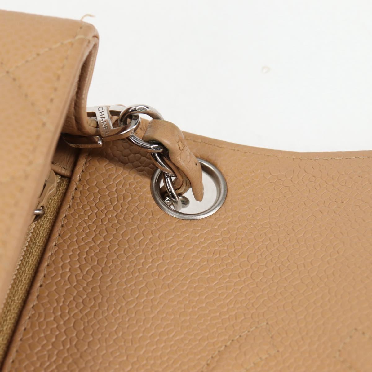 CHANEL Mini Matelasse 17 Chain Shoulder Bag Caviar Skin Beige CC Auth 138560V