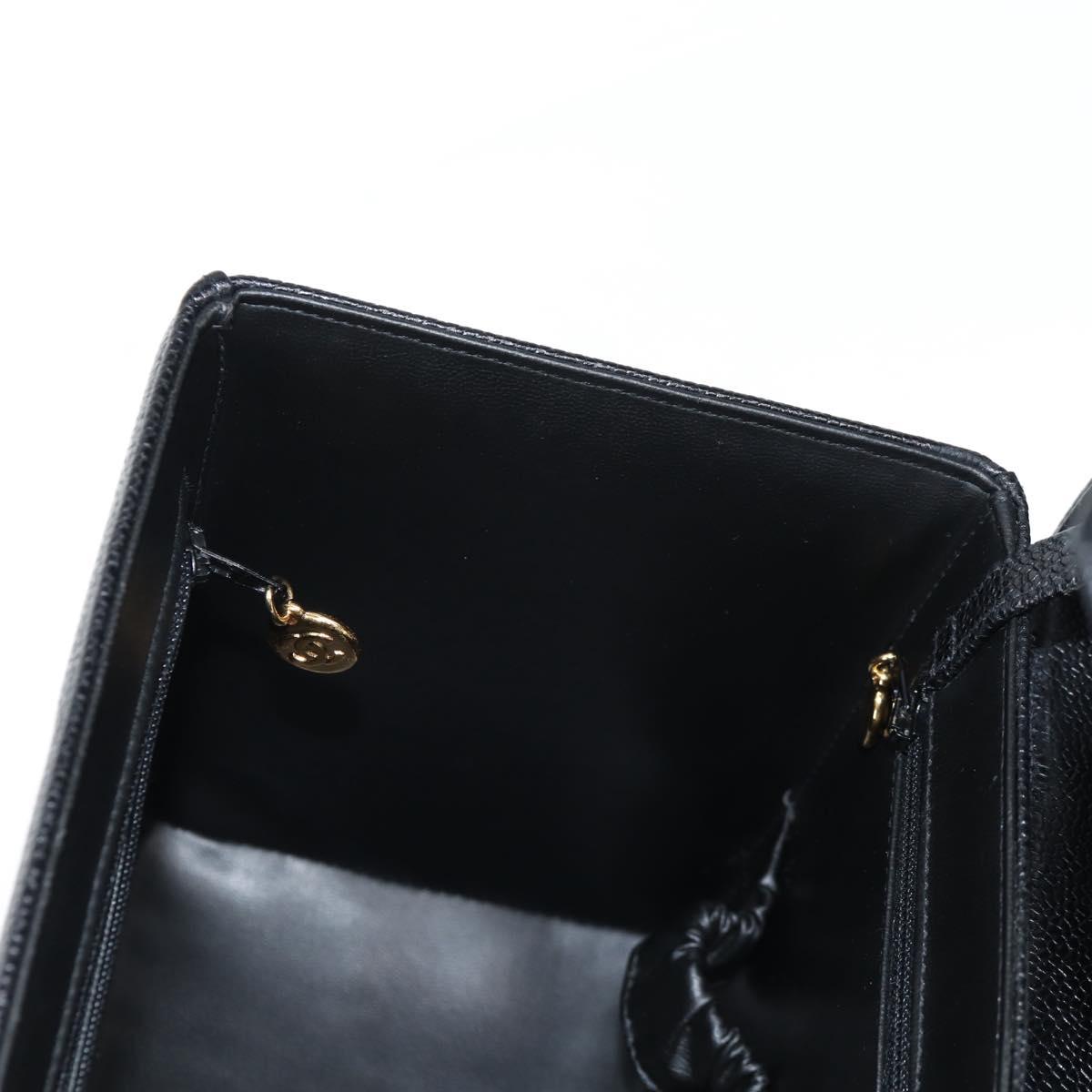 CHANEL Vanity Hand Bag Caviar Skin 2way Black Gold CC Auth 138563V