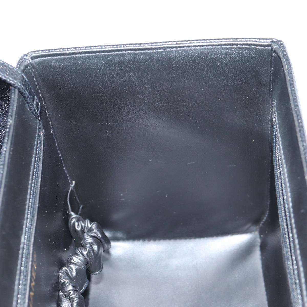CHANEL Vanity Hand Bag Caviar Skin 2way Black Gold CC Auth 138563V