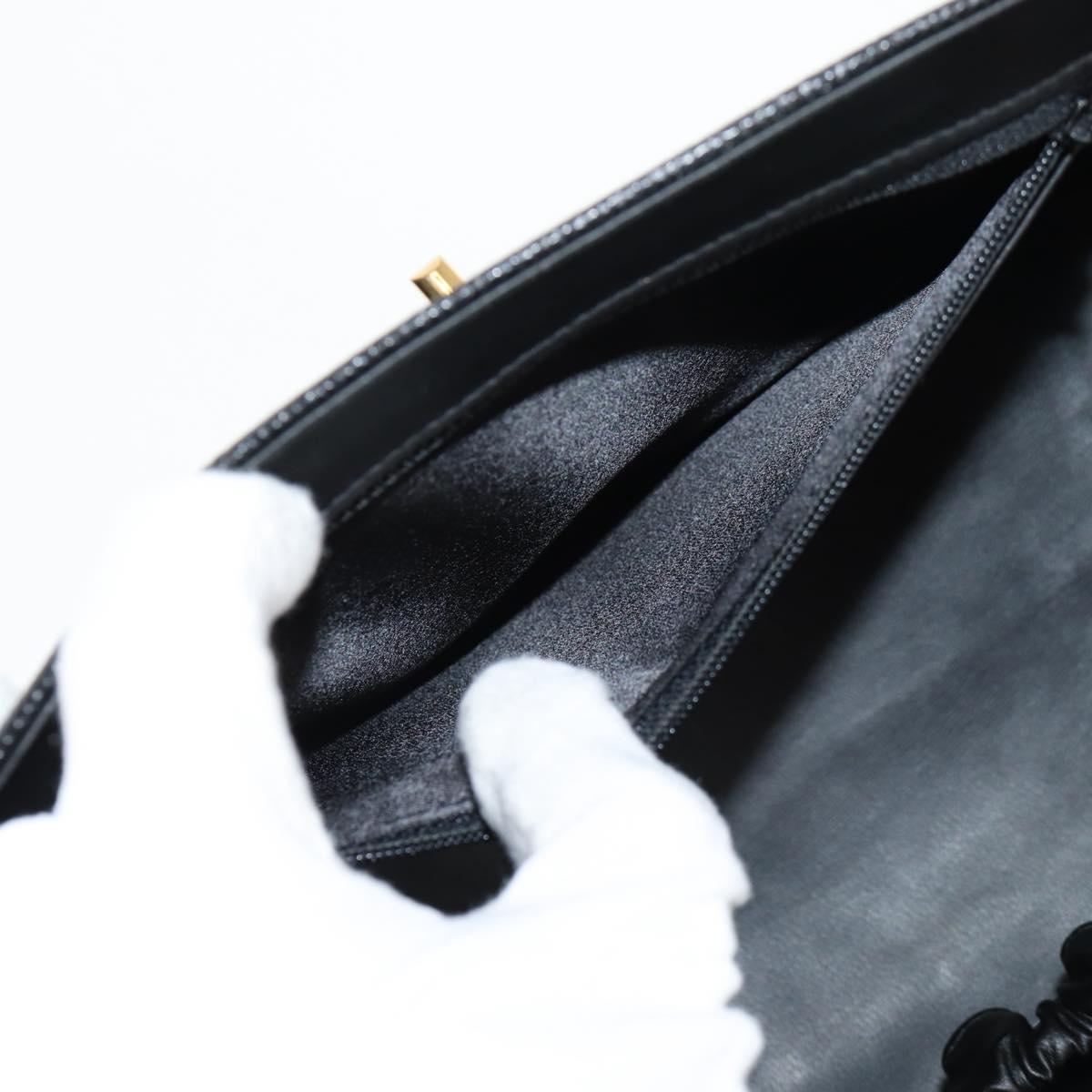 CHANEL Vanity Hand Bag Caviar Skin 2way Black Gold CC Auth 138563V