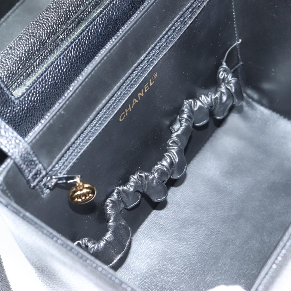 CHANEL Vanity Hand Bag Caviar Skin 2way Black Gold CC Auth 138563V