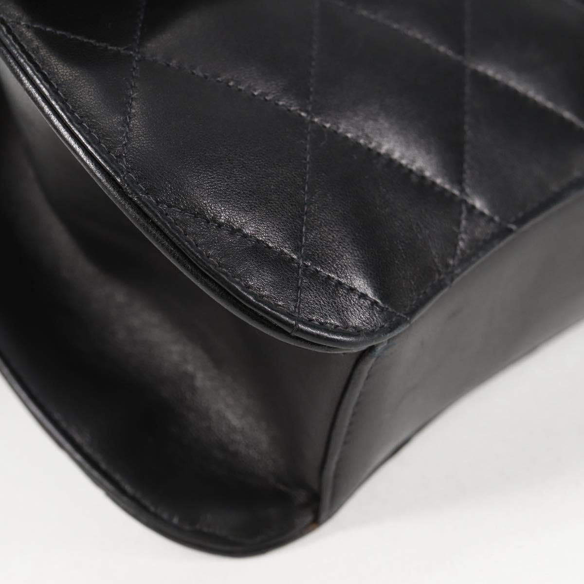 CHANEL Chain Hand Bag Lamb Skin Black Silver CC Auth 138566A