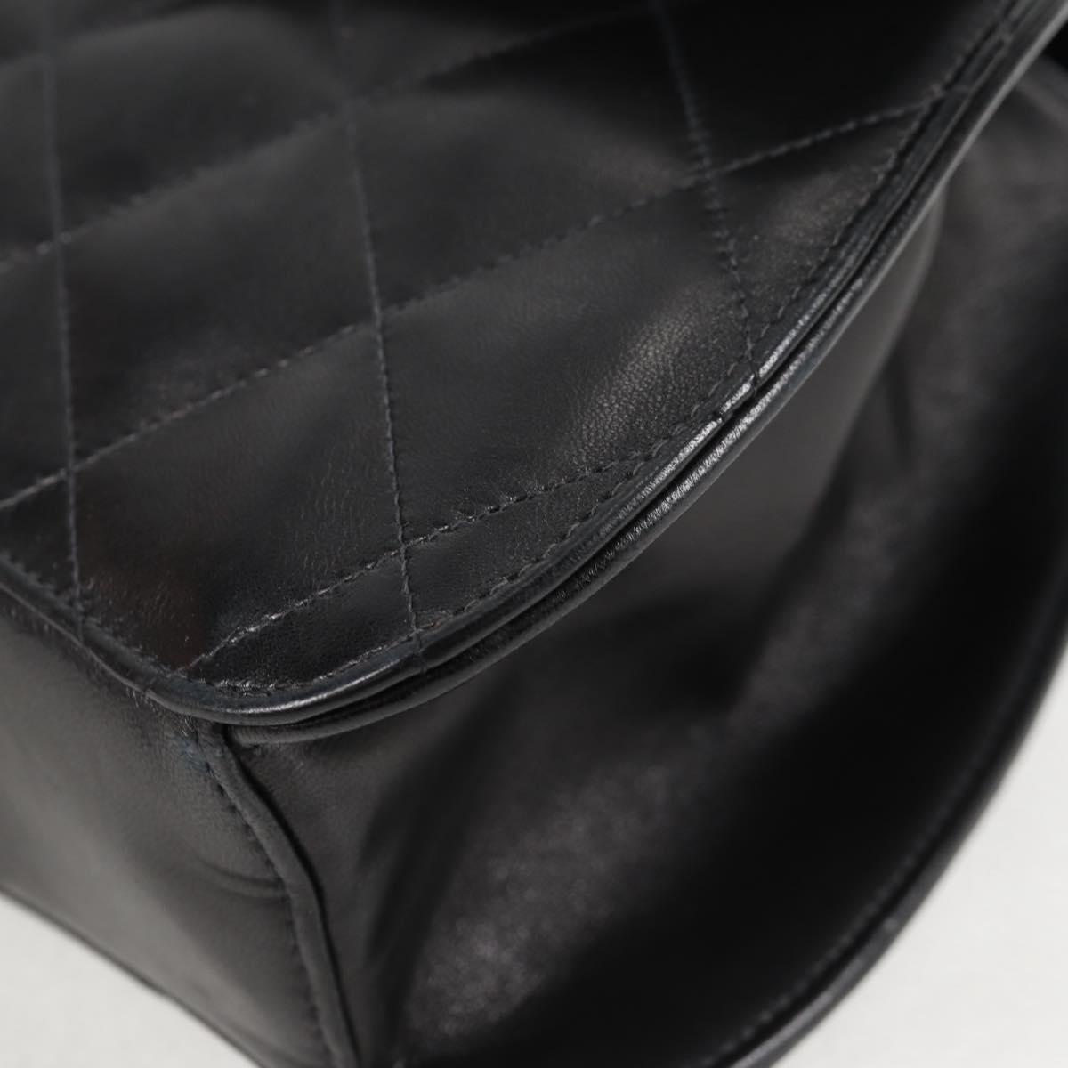 CHANEL Chain Hand Bag Lamb Skin Black Silver CC Auth 138566A