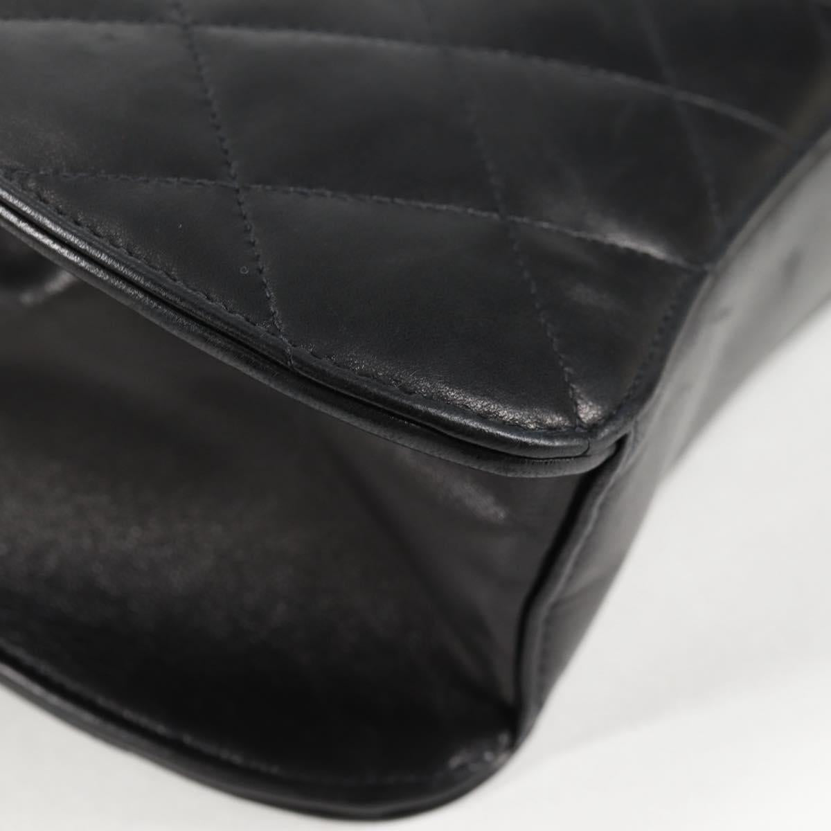 CHANEL Chain Hand Bag Lamb Skin Black Silver CC Auth 138566A