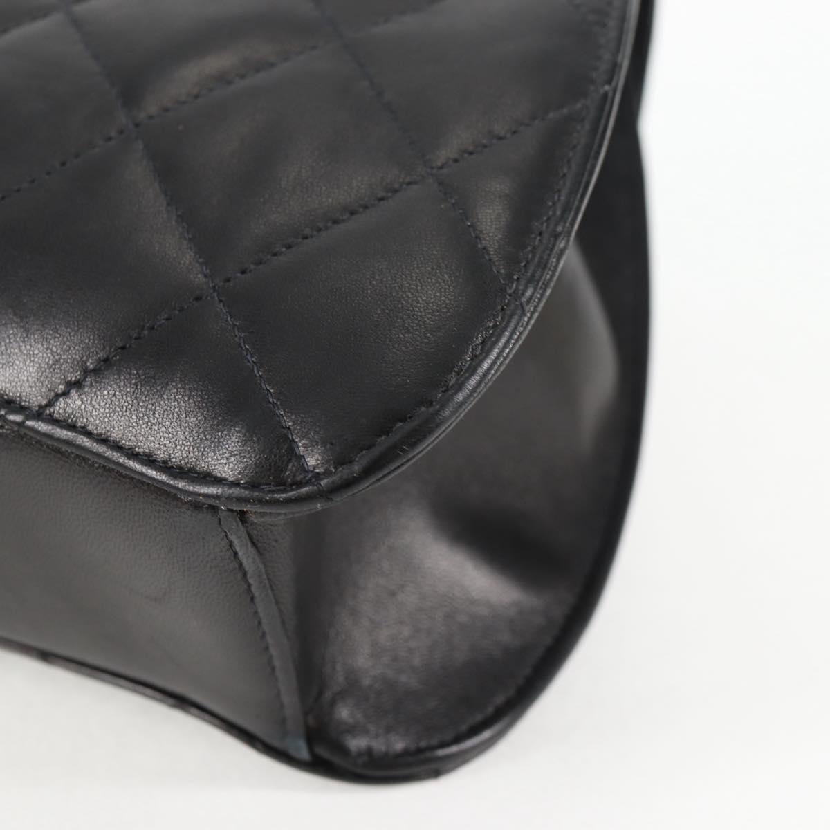 CHANEL Chain Hand Bag Lamb Skin Black Silver CC Auth 138566A