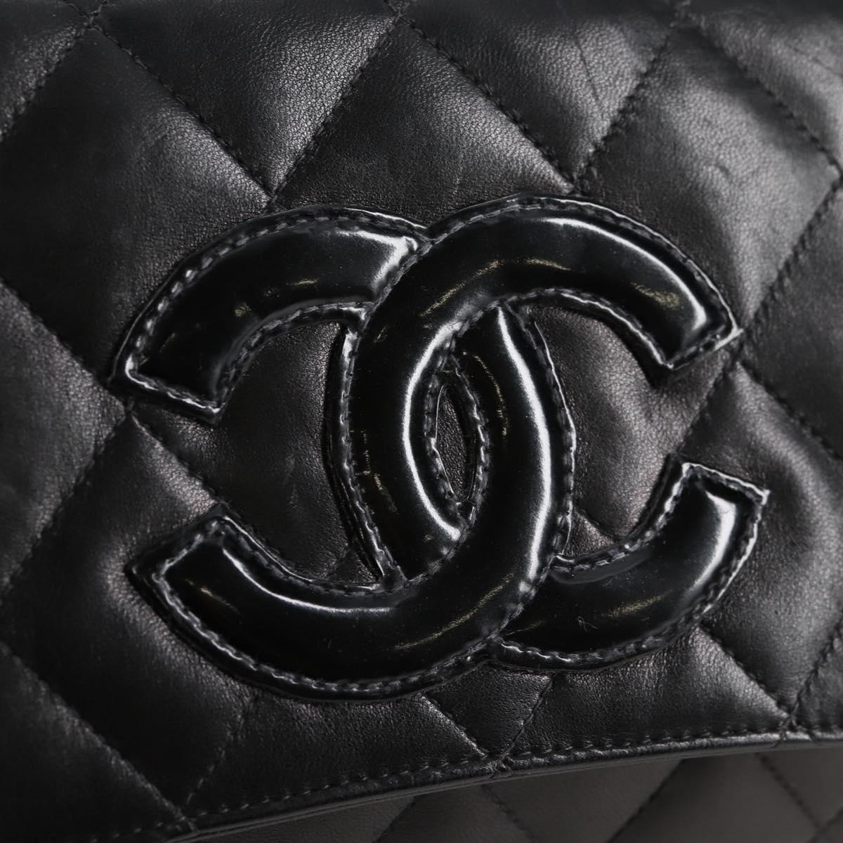 CHANEL Chain Hand Bag Lamb Skin Black Silver CC Auth 138566A