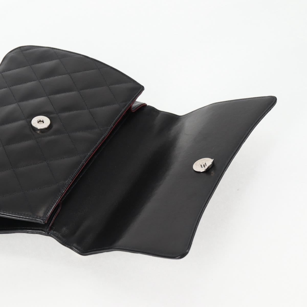 CHANEL Chain Hand Bag Lamb Skin Black Silver CC Auth 138566A