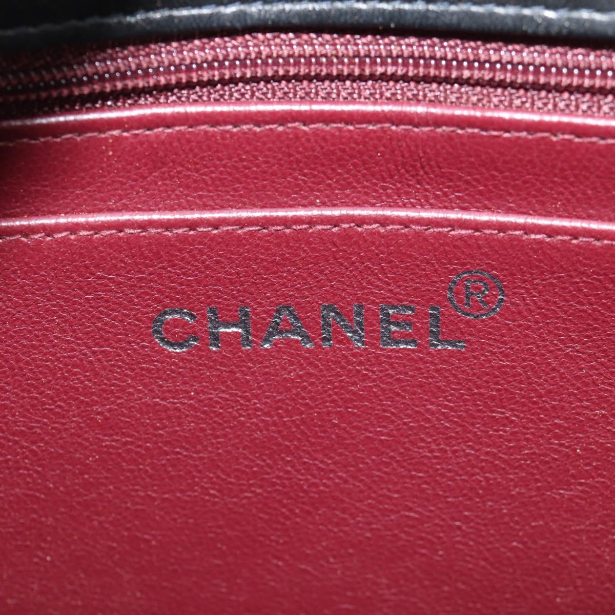 CHANEL Chain Hand Bag Lamb Skin Black Silver CC Auth 138566A