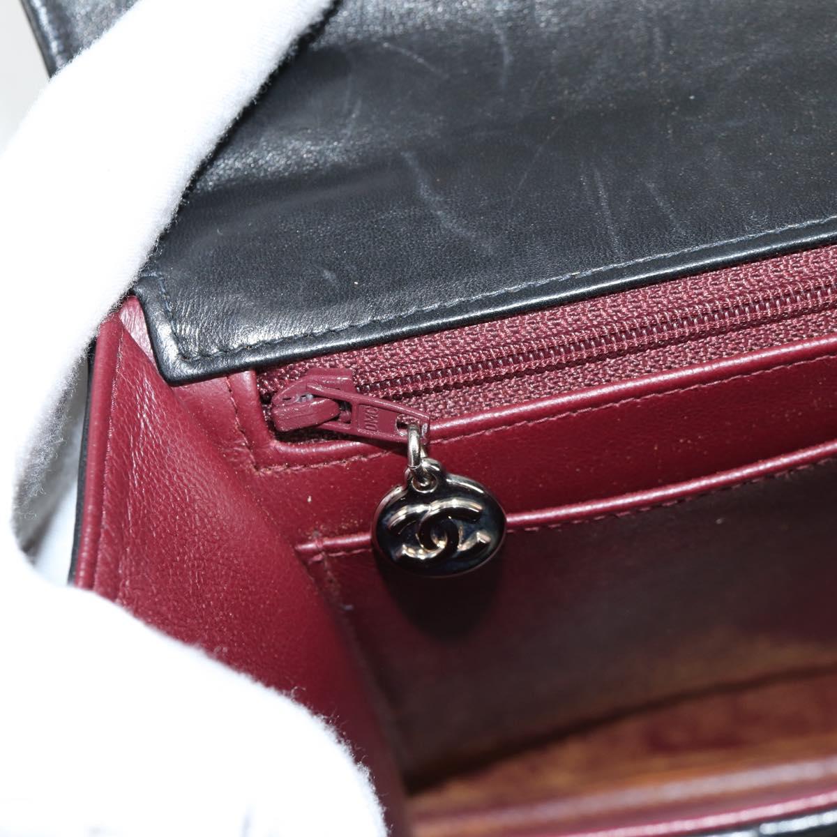 CHANEL Chain Hand Bag Lamb Skin Black Silver CC Auth 138566A