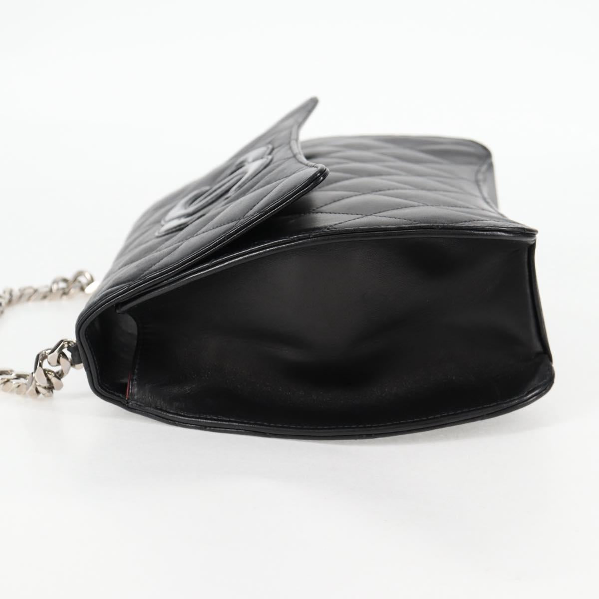 CHANEL Chain Hand Bag Lamb Skin Black Silver CC Auth 138566A