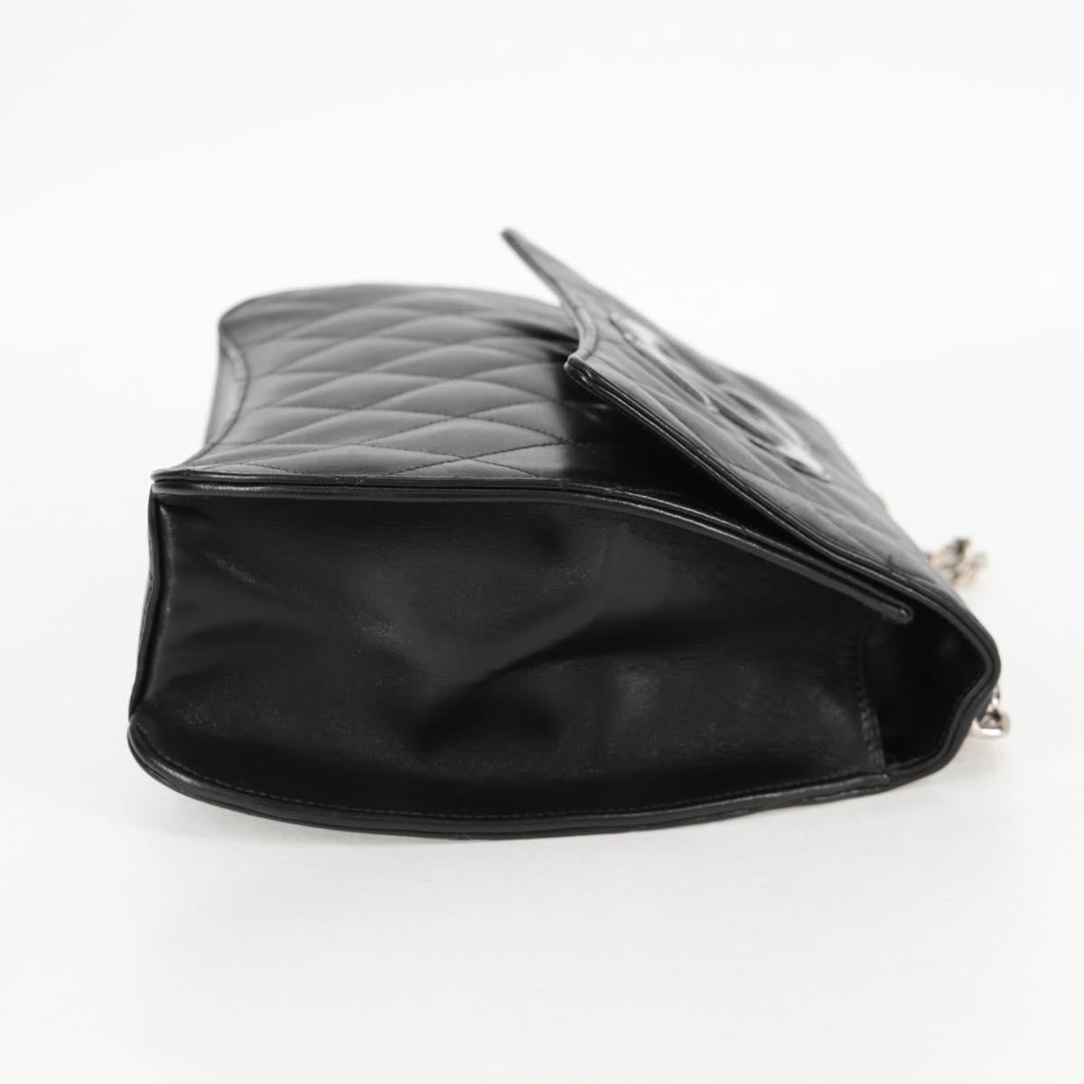 CHANEL Chain Hand Bag Lamb Skin Black Silver CC Auth 138566A