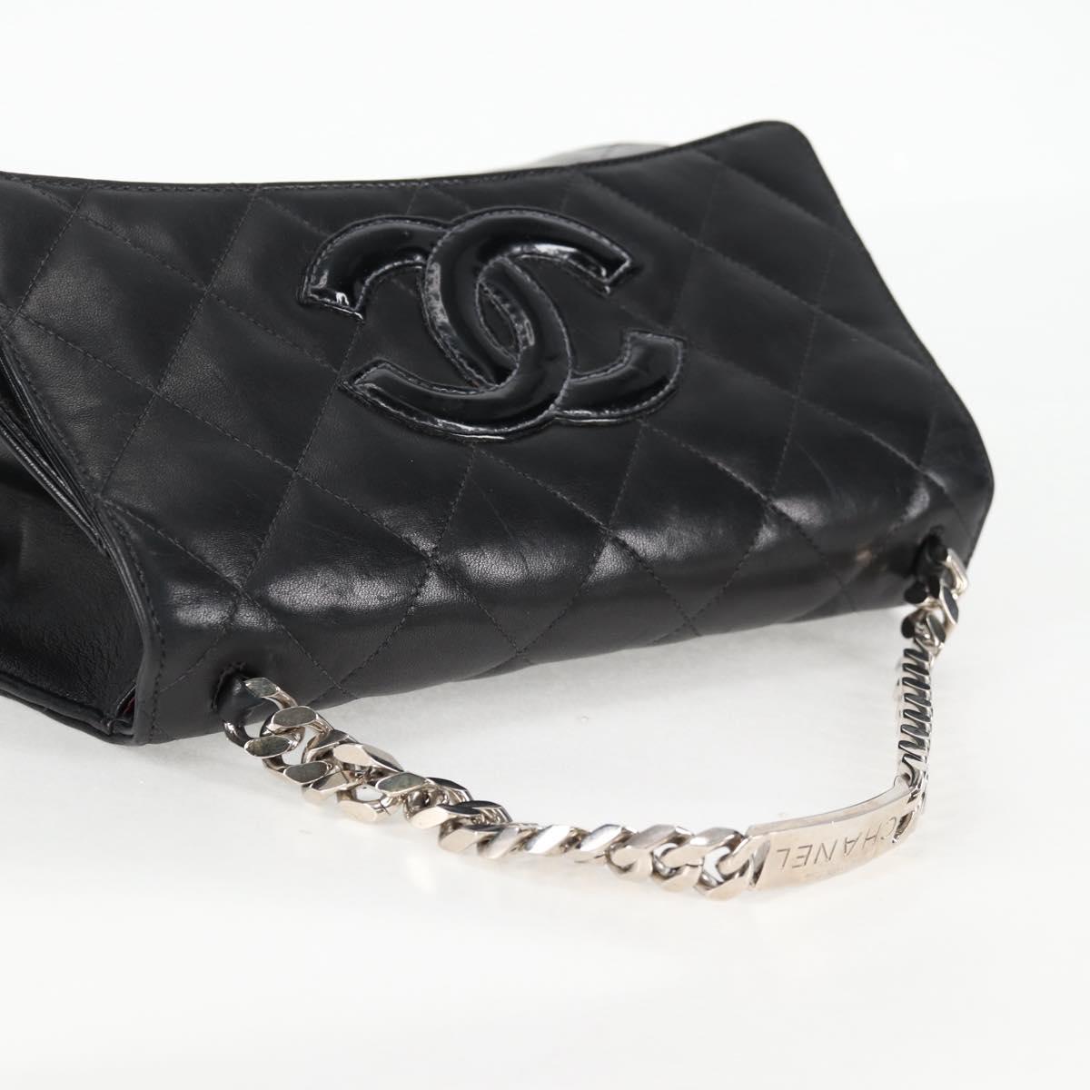 CHANEL Chain Hand Bag Lamb Skin Black Silver CC Auth 138566A