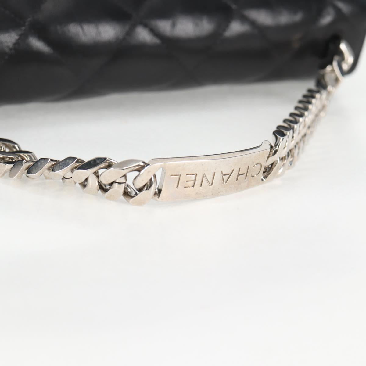 CHANEL Chain Hand Bag Lamb Skin Black Silver CC Auth 138566A