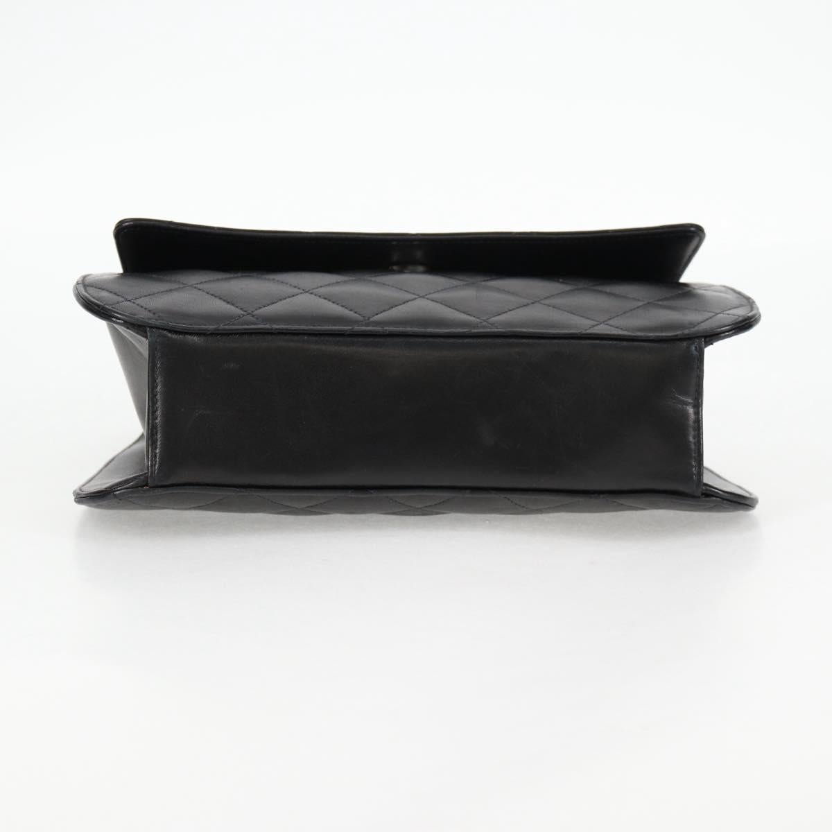 CHANEL Chain Hand Bag Lamb Skin Black Silver CC Auth 138566A