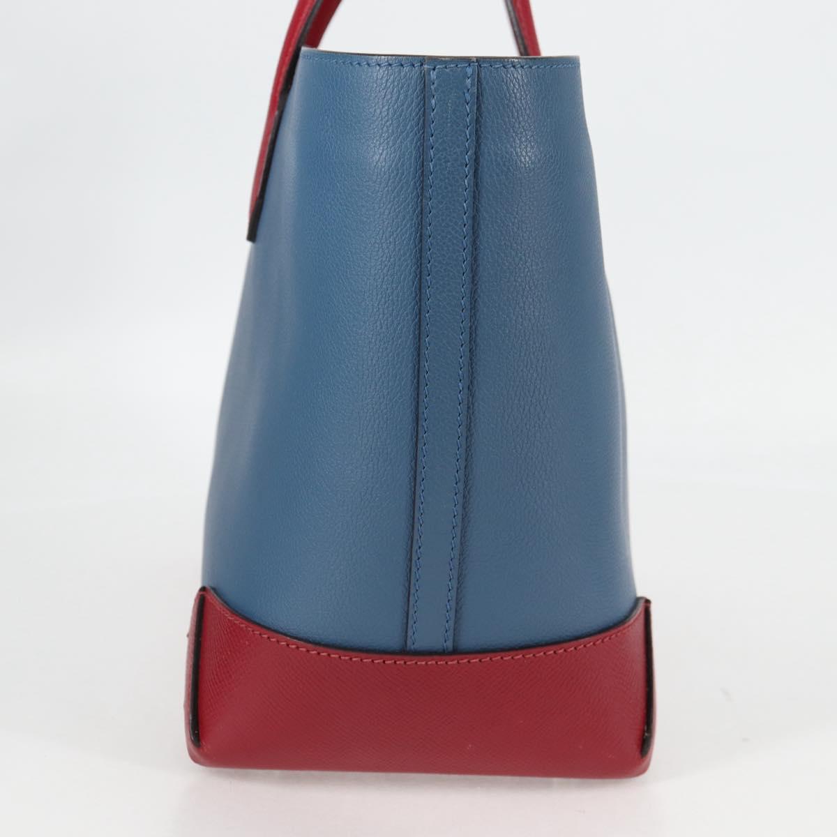 HERMES Maxi Box Cabas 30 Hand Bag Leather Blue Silver Auth 138569V