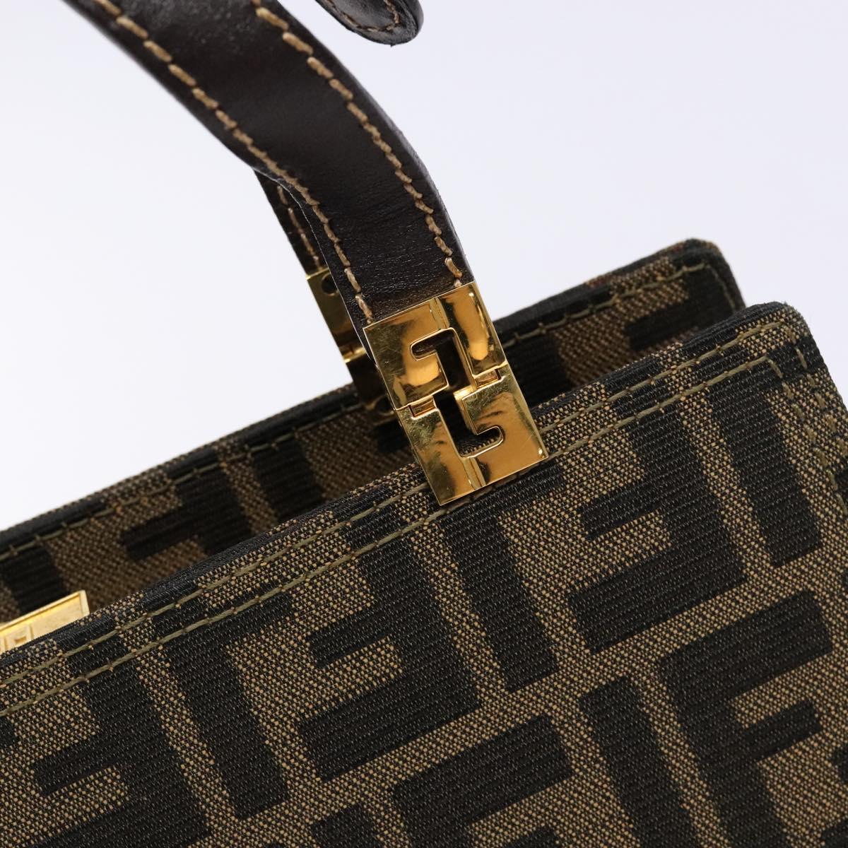 FENDI Zucca Canvas Hand Bag Black Brown Auth 138624