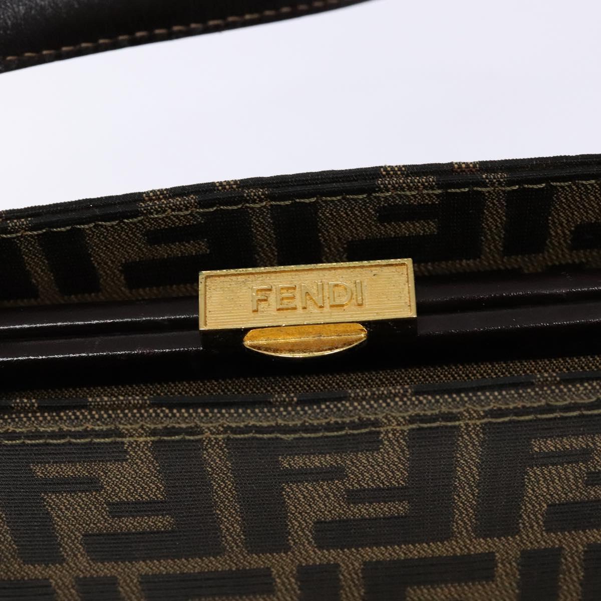 FENDI Zucca Canvas Hand Bag Black Brown Auth 138624