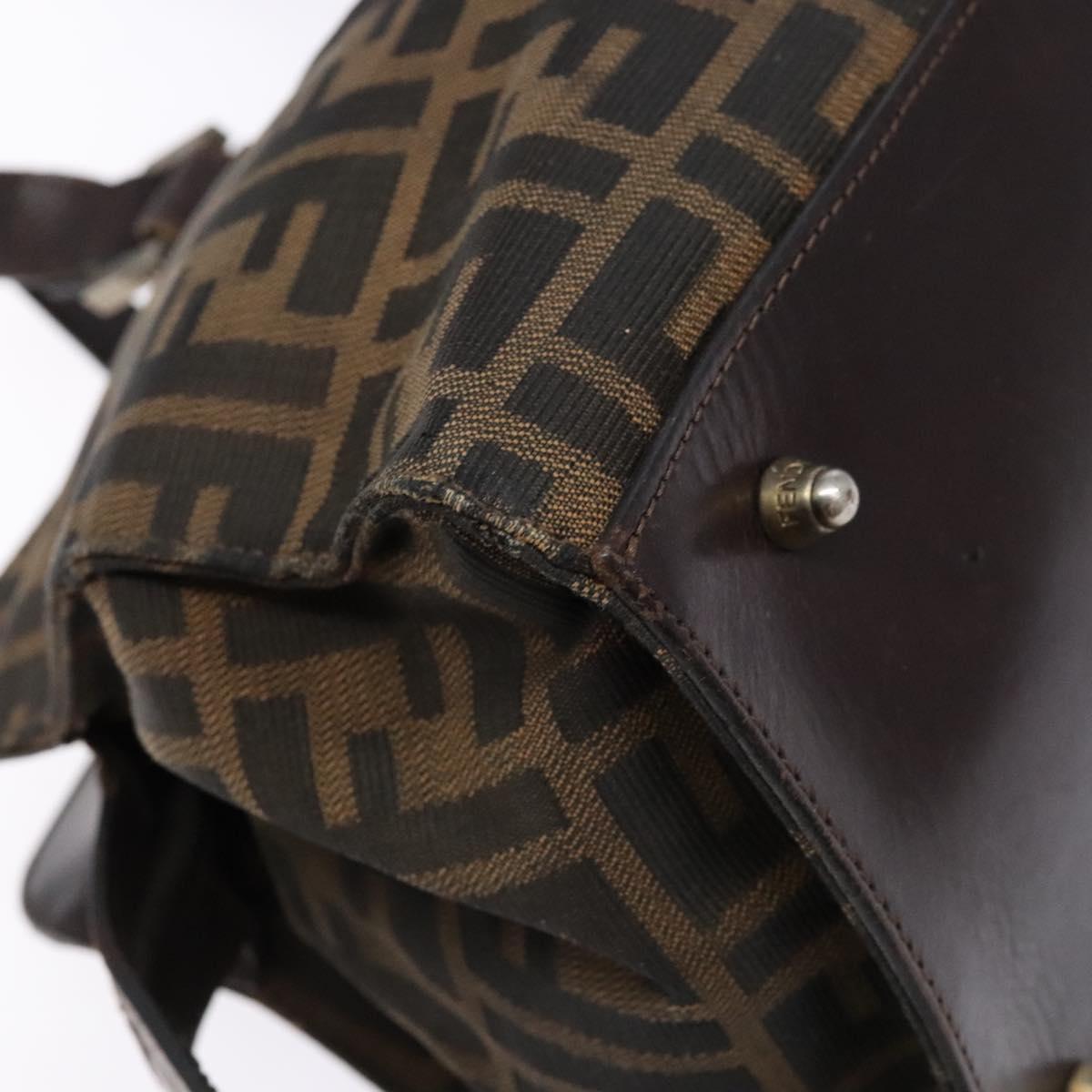 FENDI Zucca Canvas Hand Bag Black Brown Auth 138625