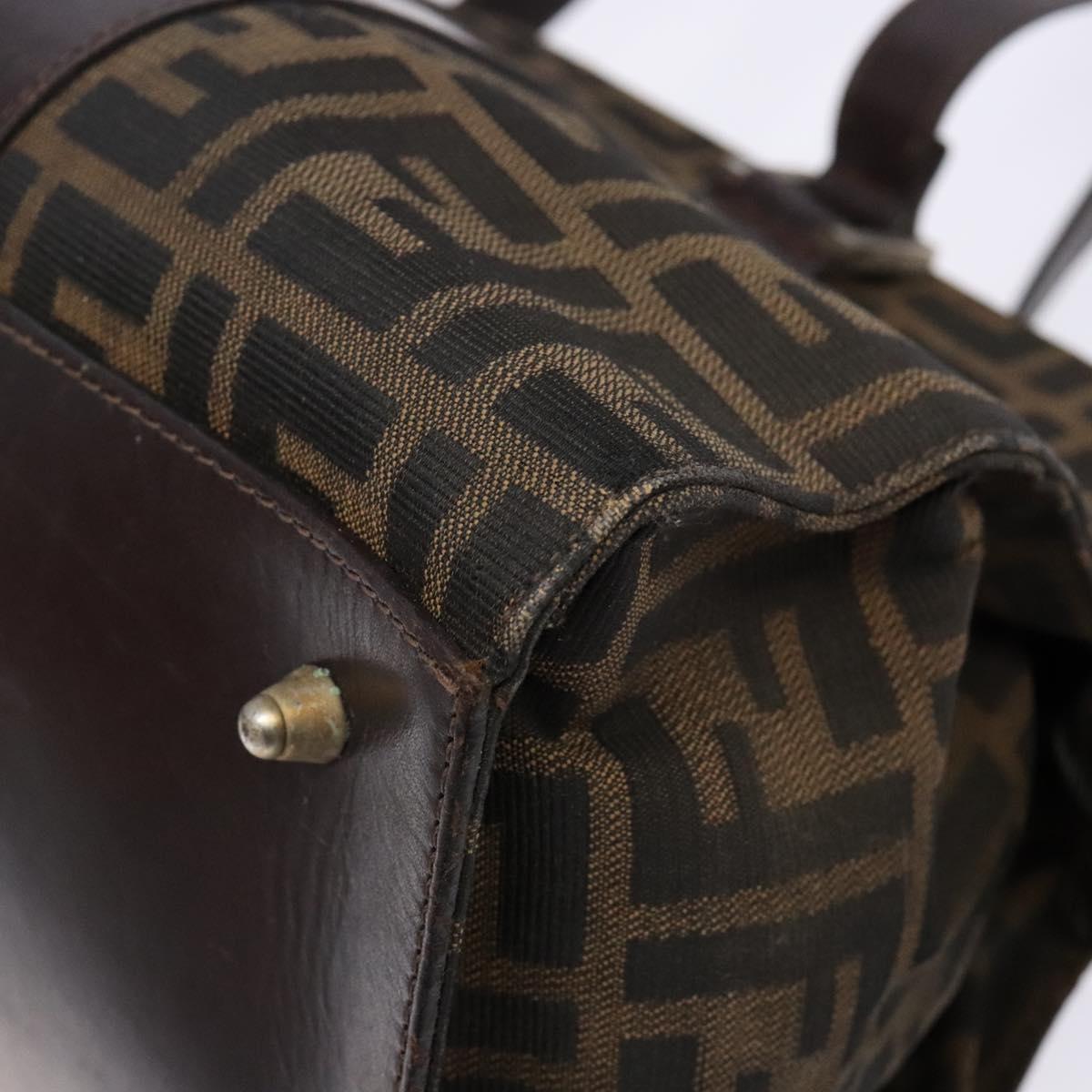 FENDI Zucca Canvas Hand Bag Black Brown Auth 138625
