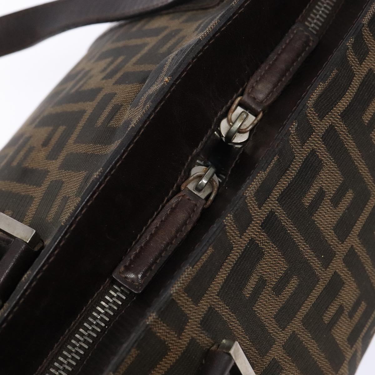 FENDI Zucca Canvas Hand Bag Black Brown Auth 138625